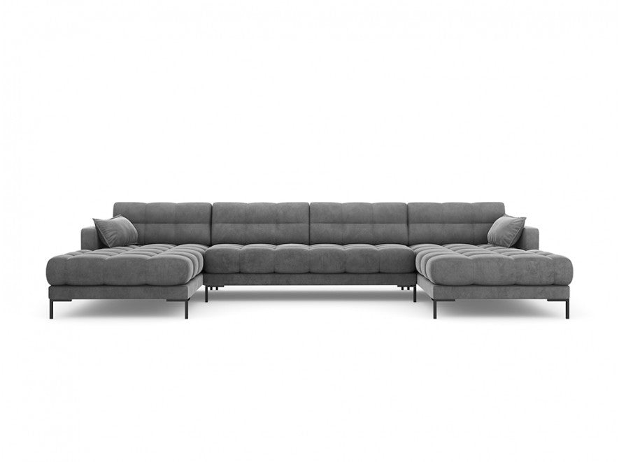 light gray sofa with a black base