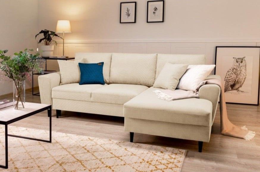 Right-hand corner sofa corduroy with sleeping function KYOTO beige