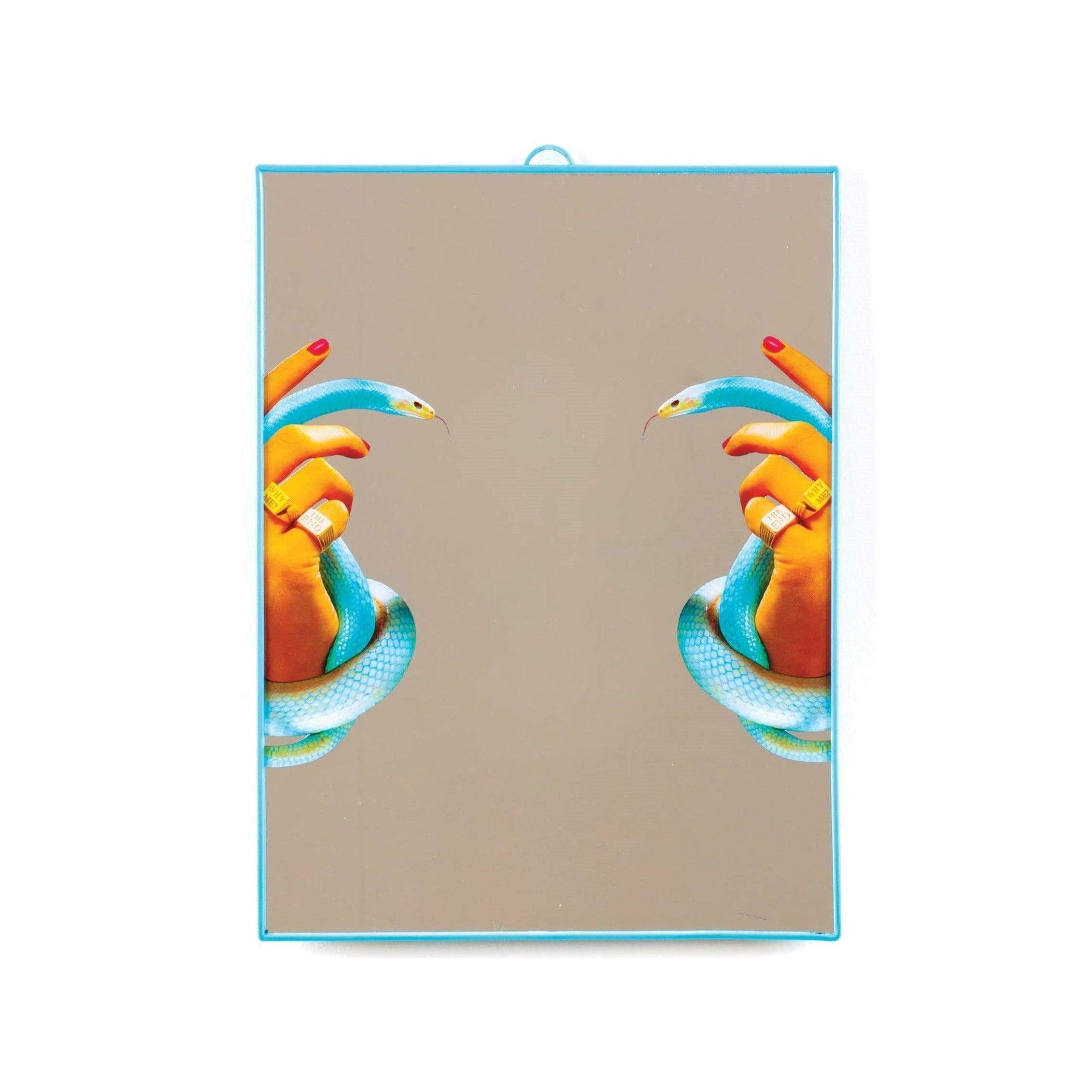 Mirror HANDS WITH SNAKES in a blue frame - Eye on Design
