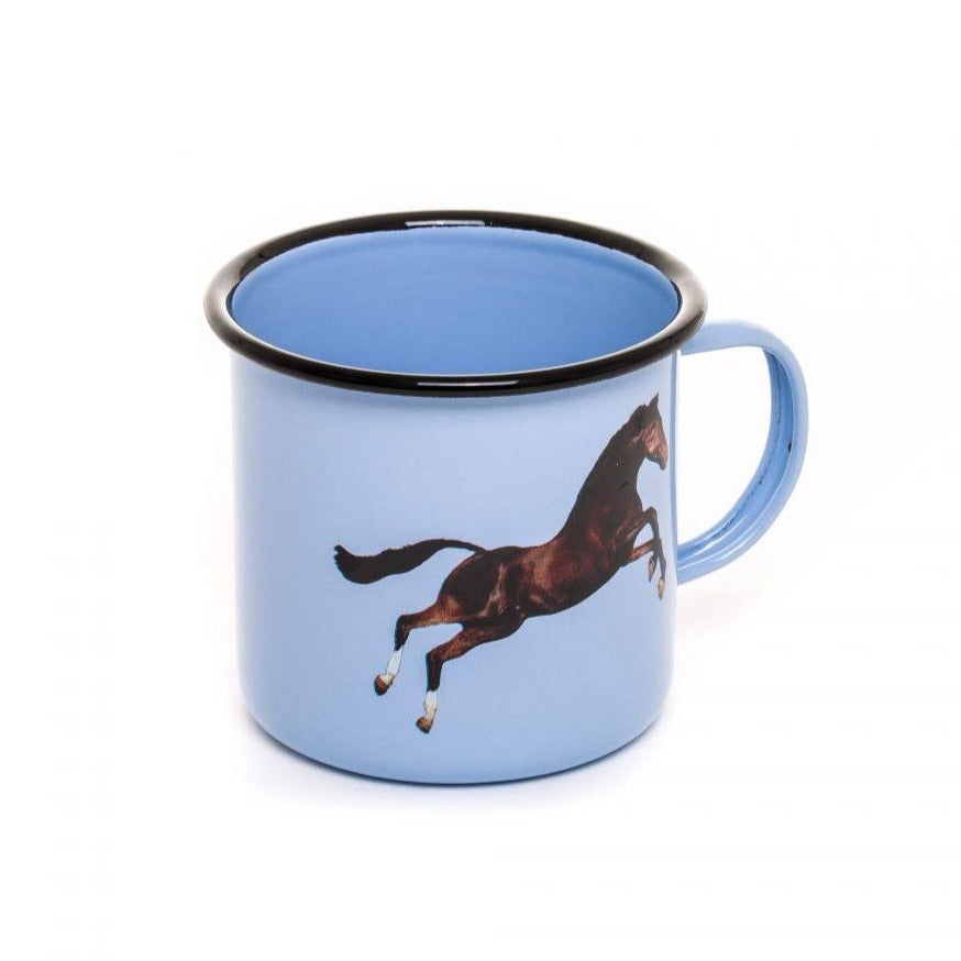 Enamel mug HORSE blue
