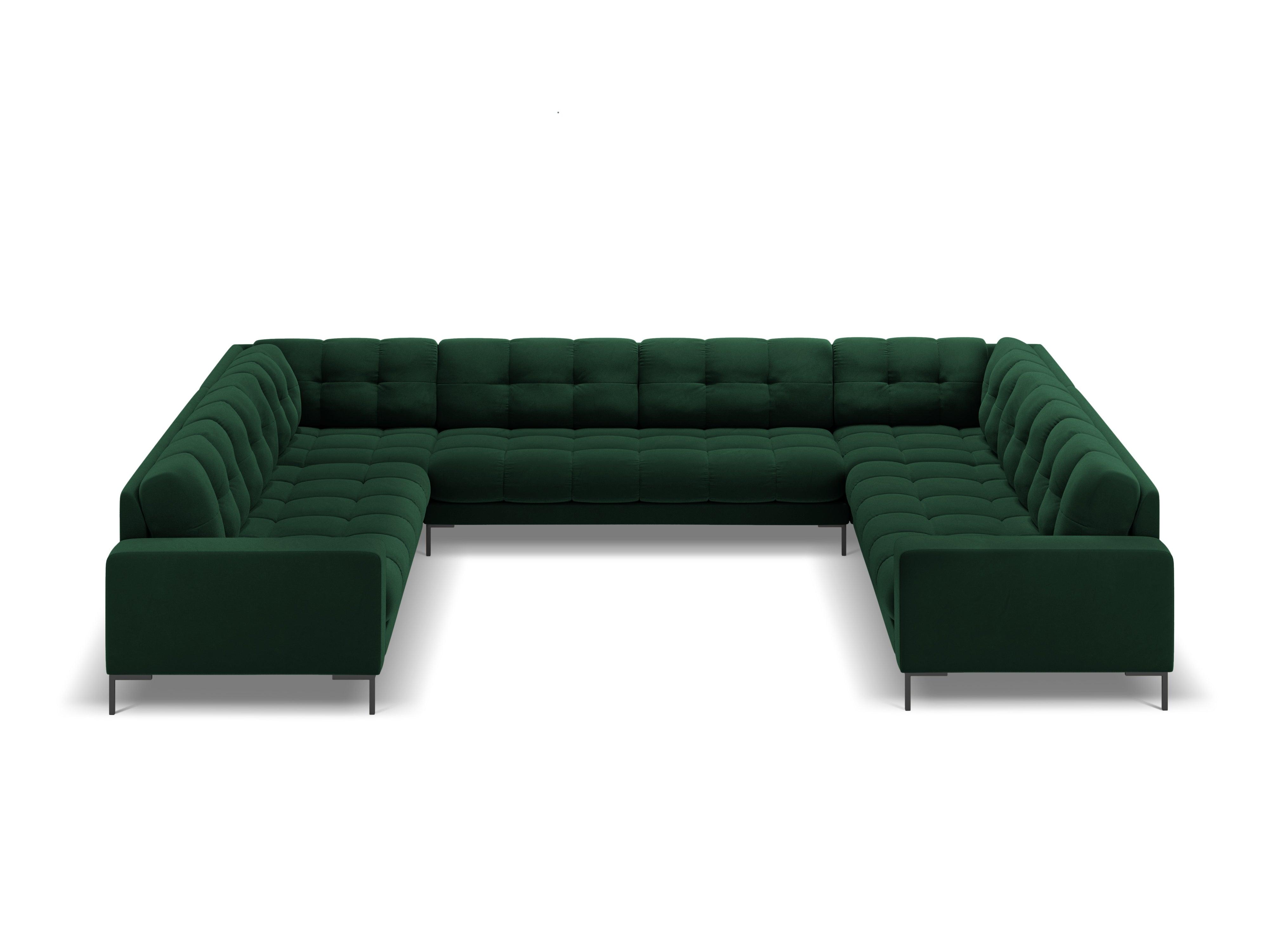 Panoramic velvet sofa 9-seater BALI bottle green with black base - Eye on Design