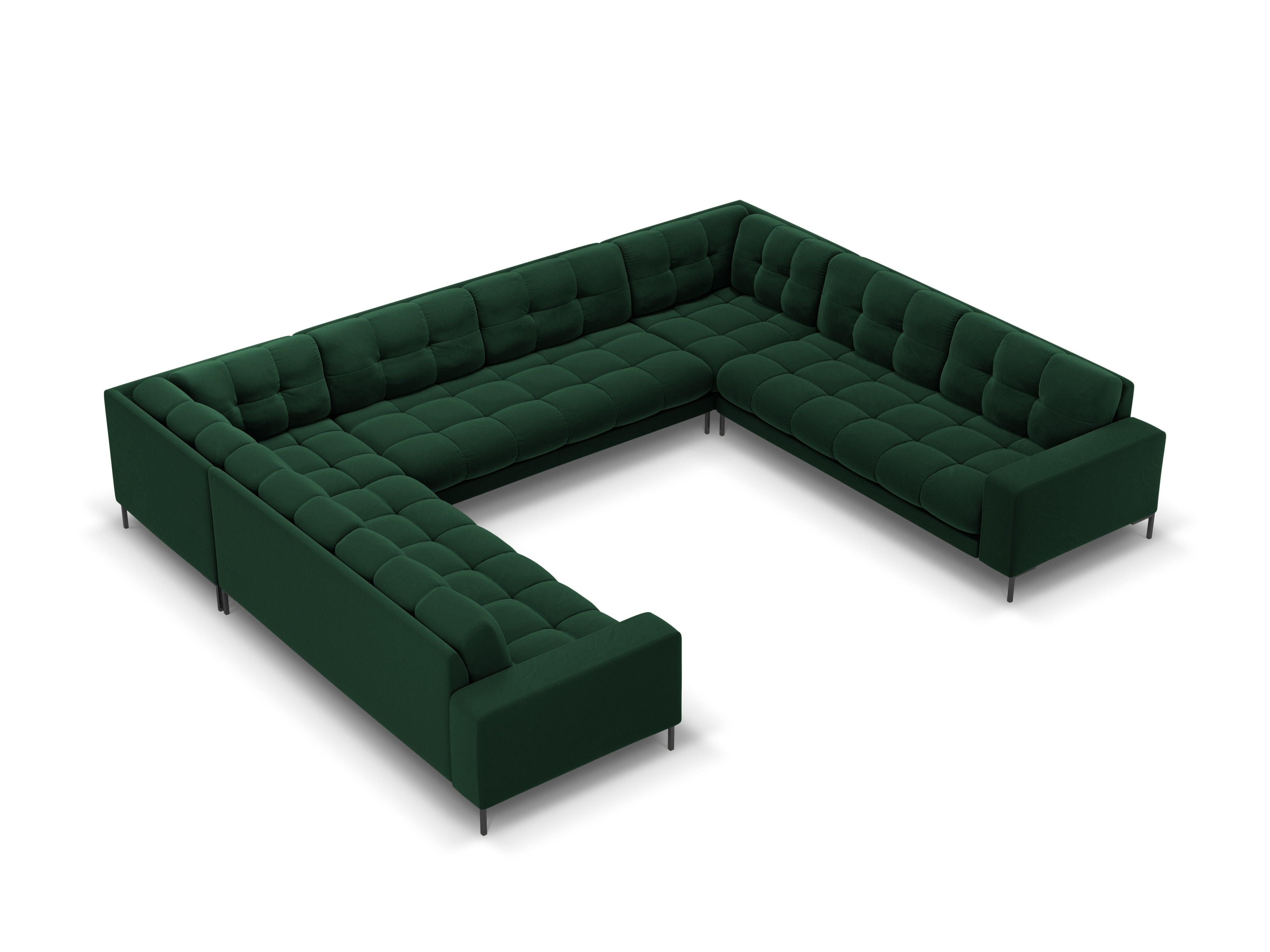 Panoramic velvet sofa 9-seater BALI bottle green with black base - Eye on Design