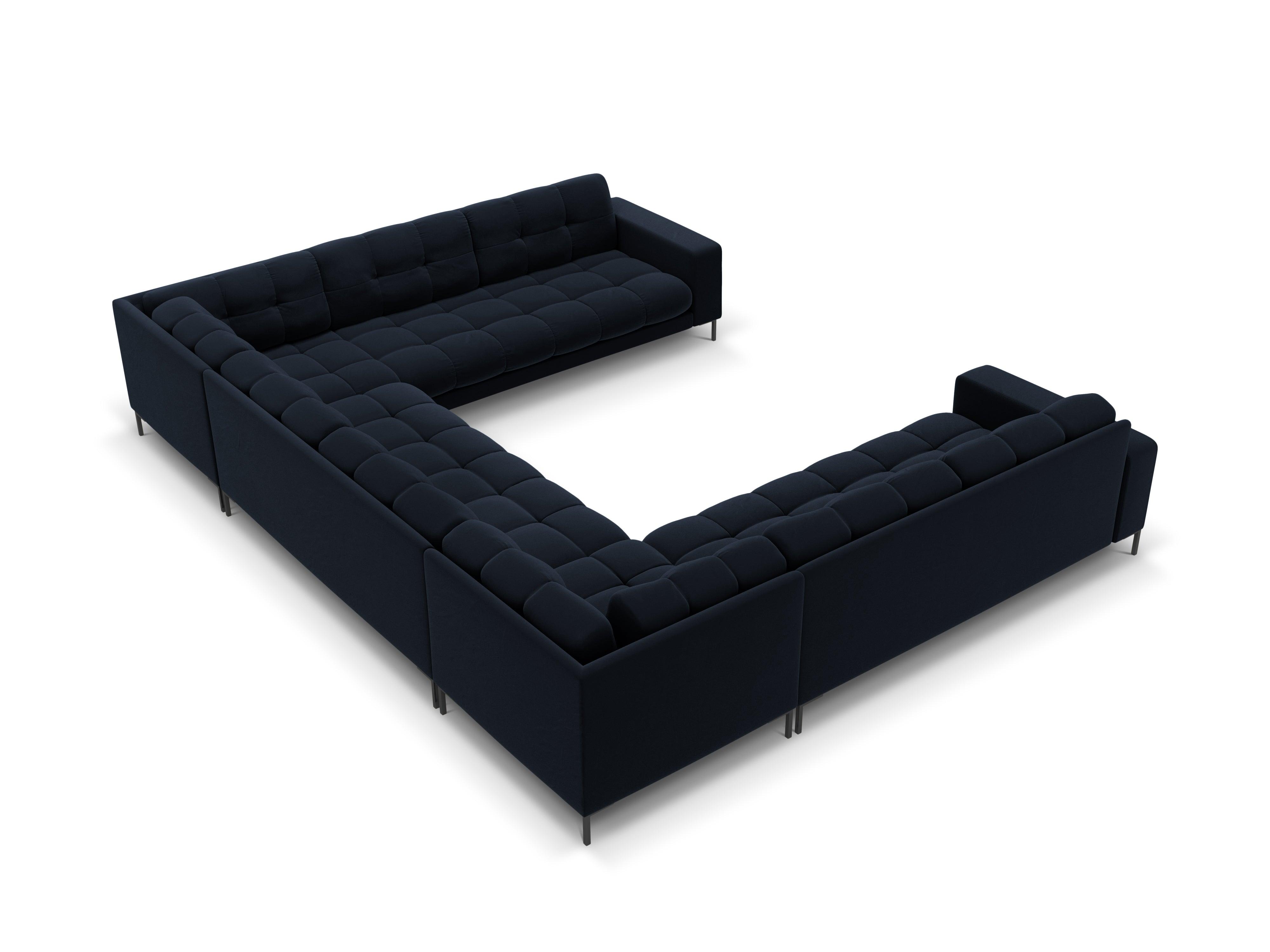 Panoramic velvet sofa 9-seater BALI dark blue with black base - Eye on Design