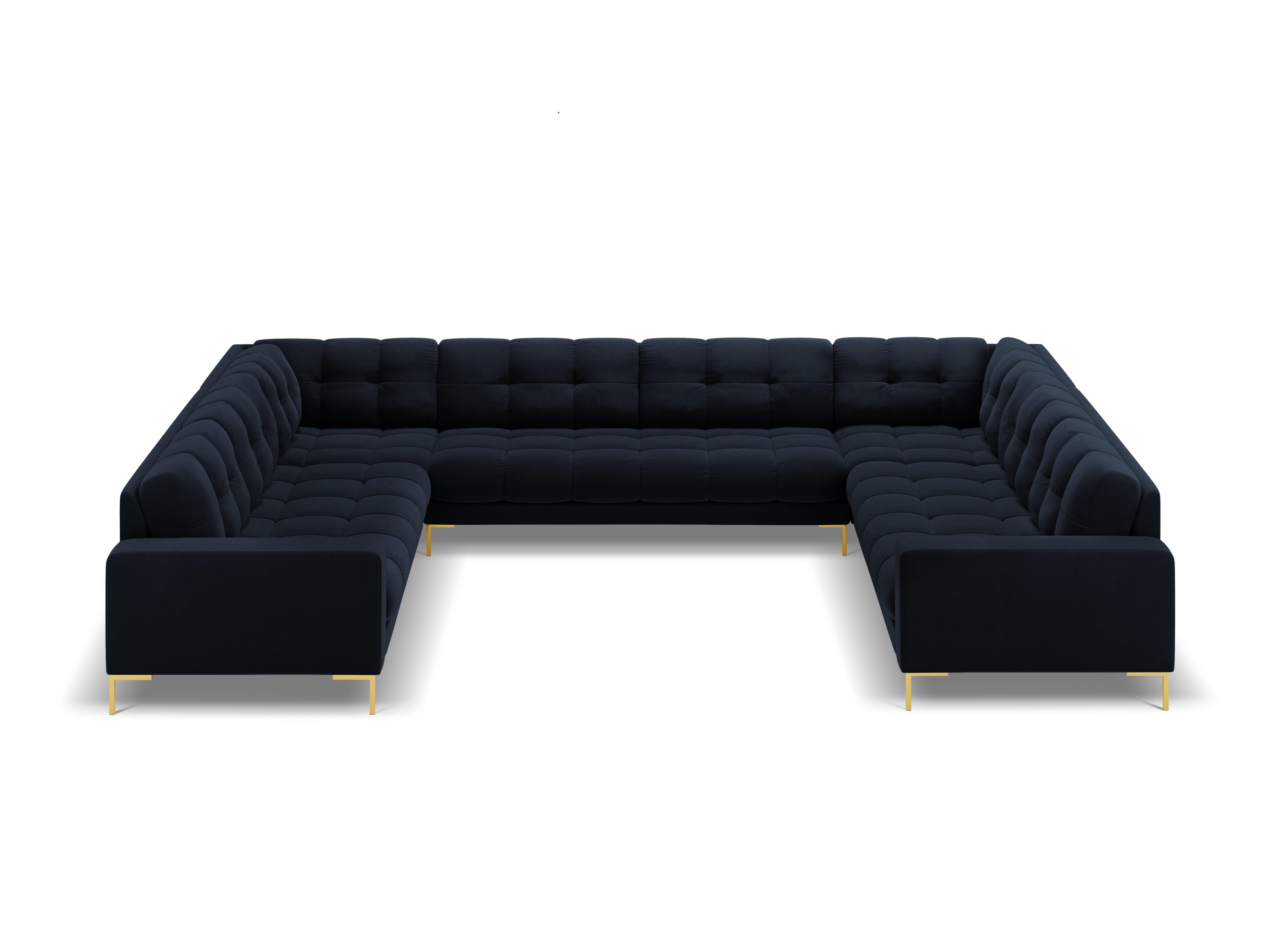 Panoramic velvet sofa 9-seater BALI dark blue with gold base - Eye on Design