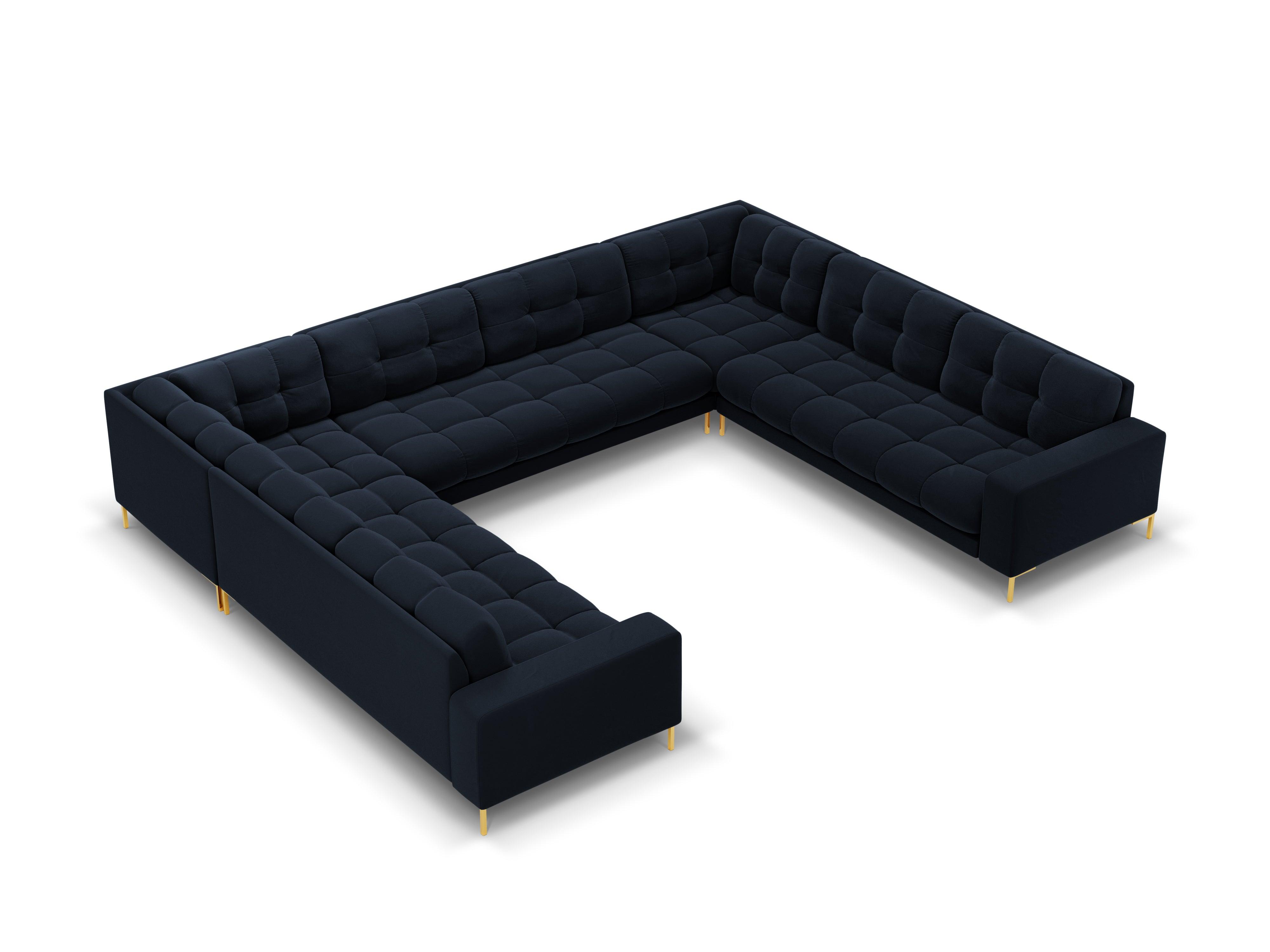 Panoramic velvet sofa 9-seater BALI dark blue with gold base - Eye on Design