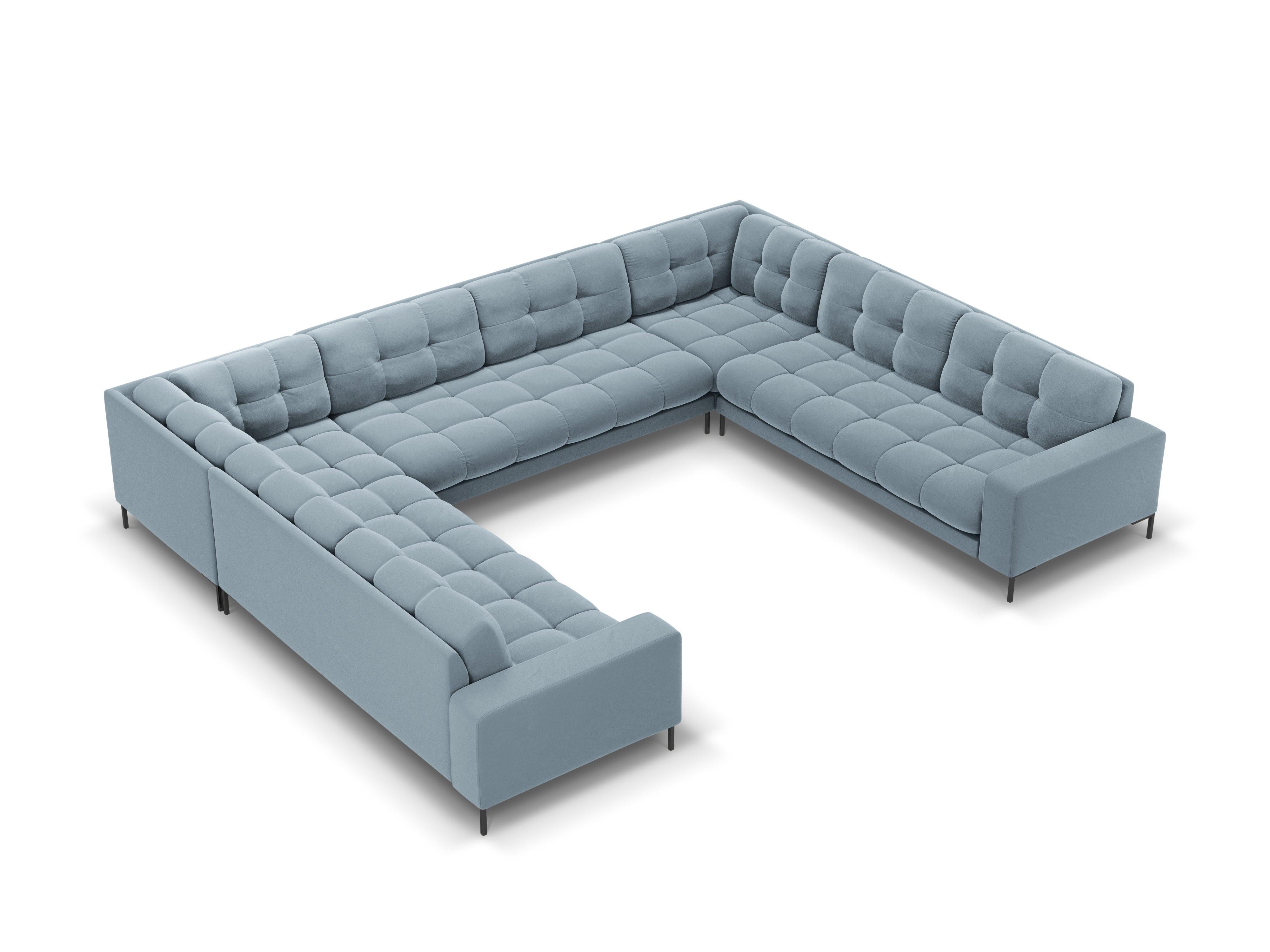 Panoramic velvet sofa 9-seater BALI light blue with black base - Eye on Design