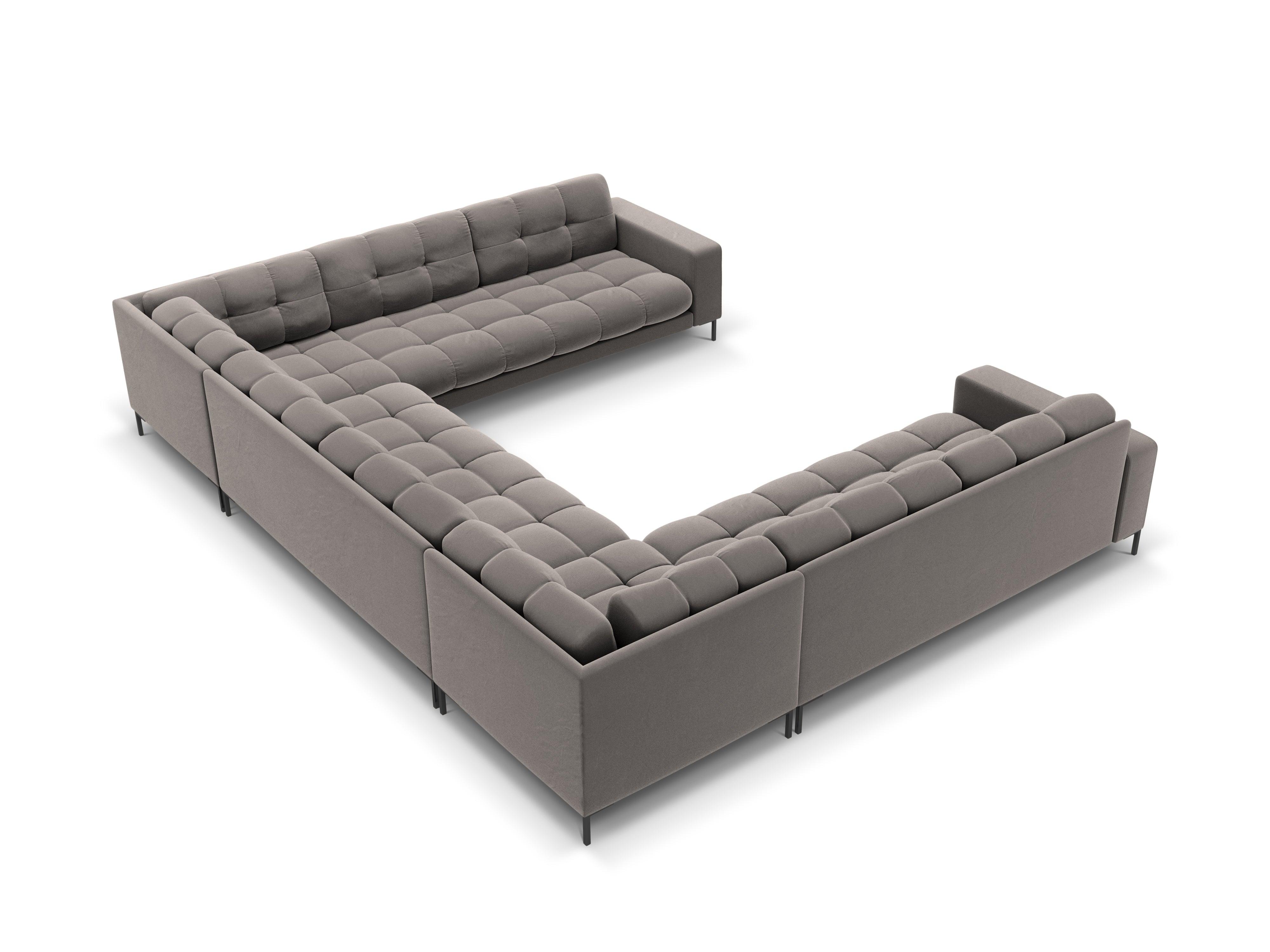 Panoramic velvet sofa 9-seater BALI light grey with black base - Eye on Design