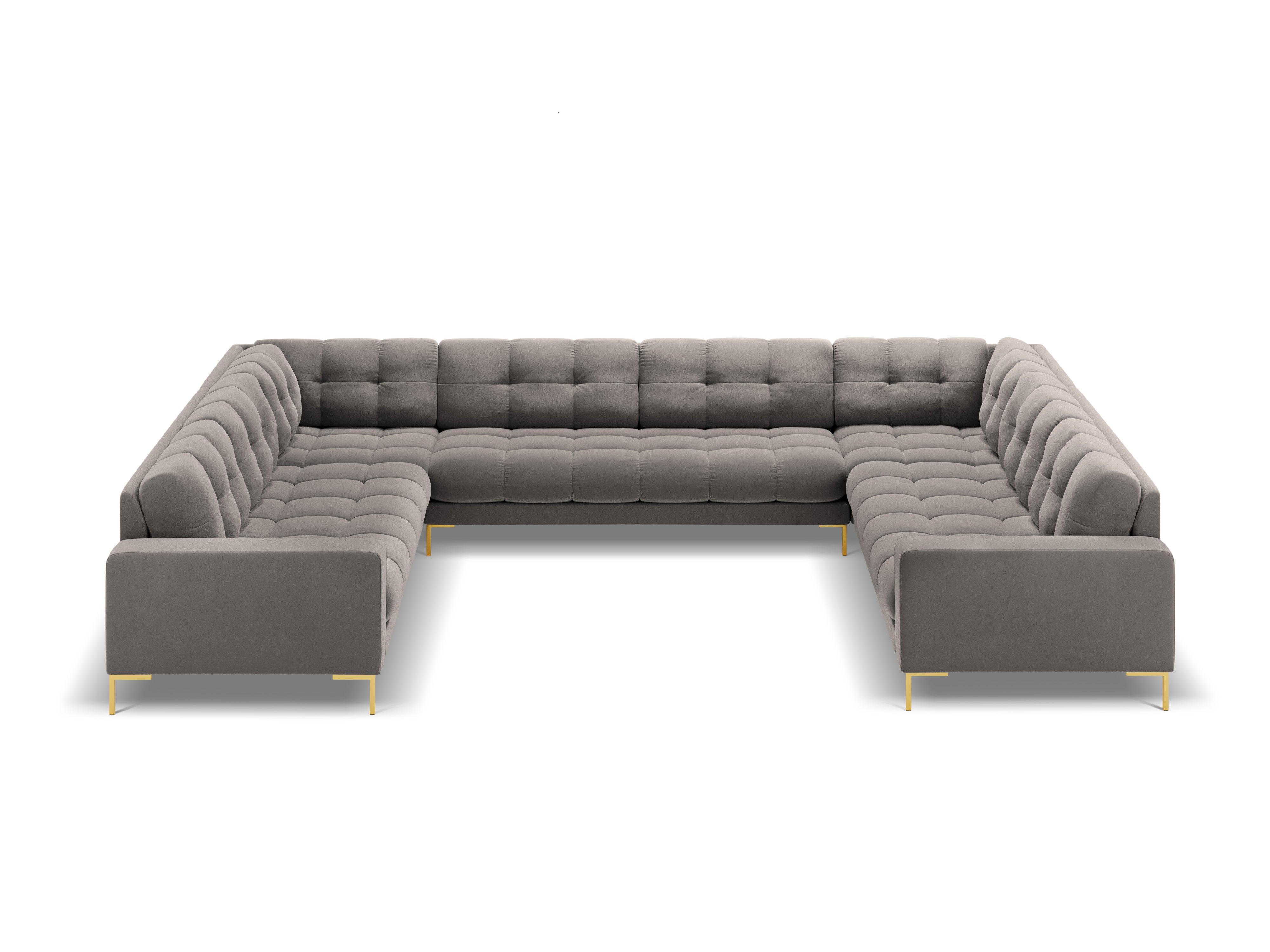 Panoramic velvet sofa 9-seater BALI light grey with gold base - Eye on Design