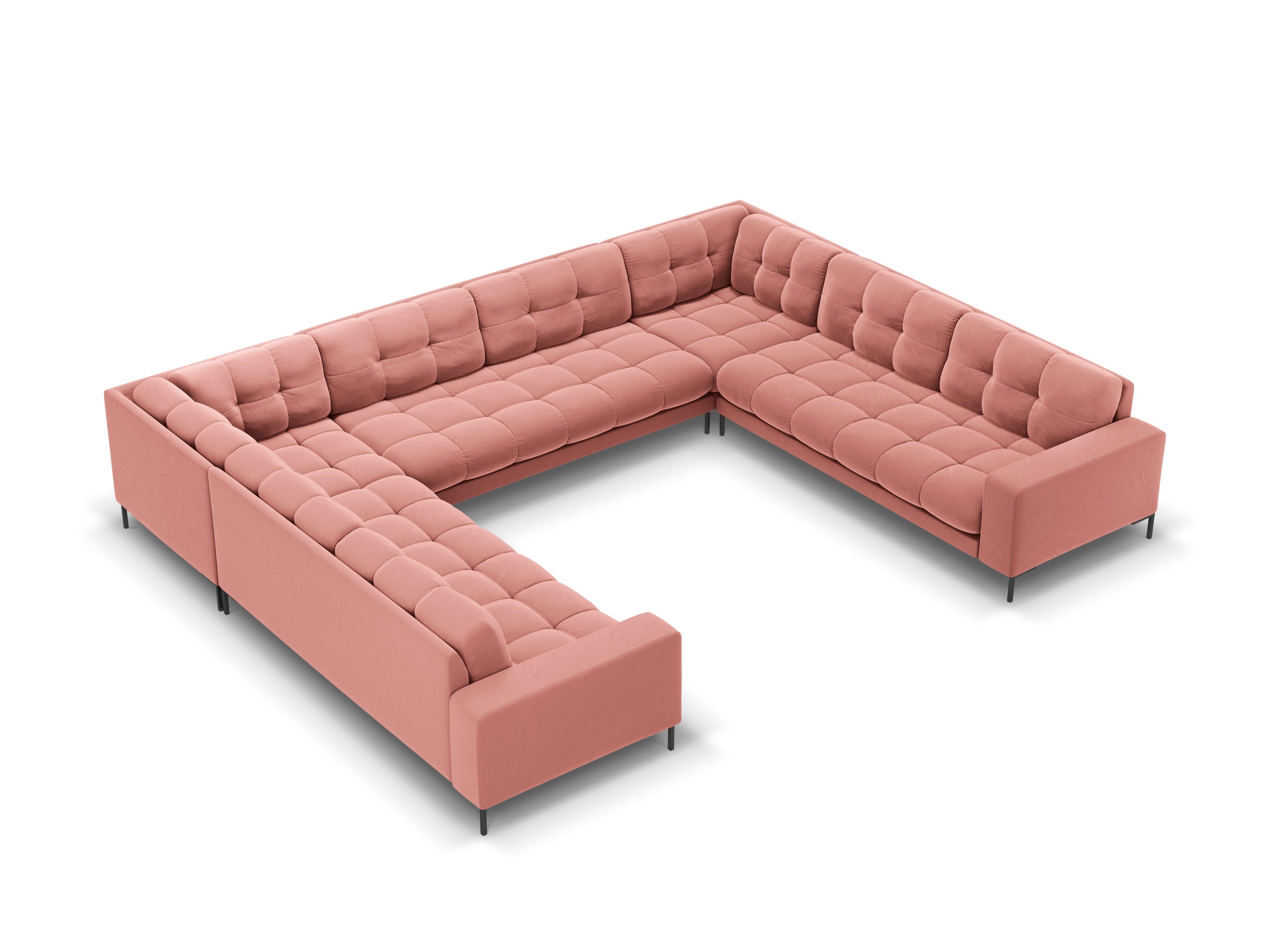 Panoramic velvet sofa 9-seater BALI pink with black base - Eye on Design