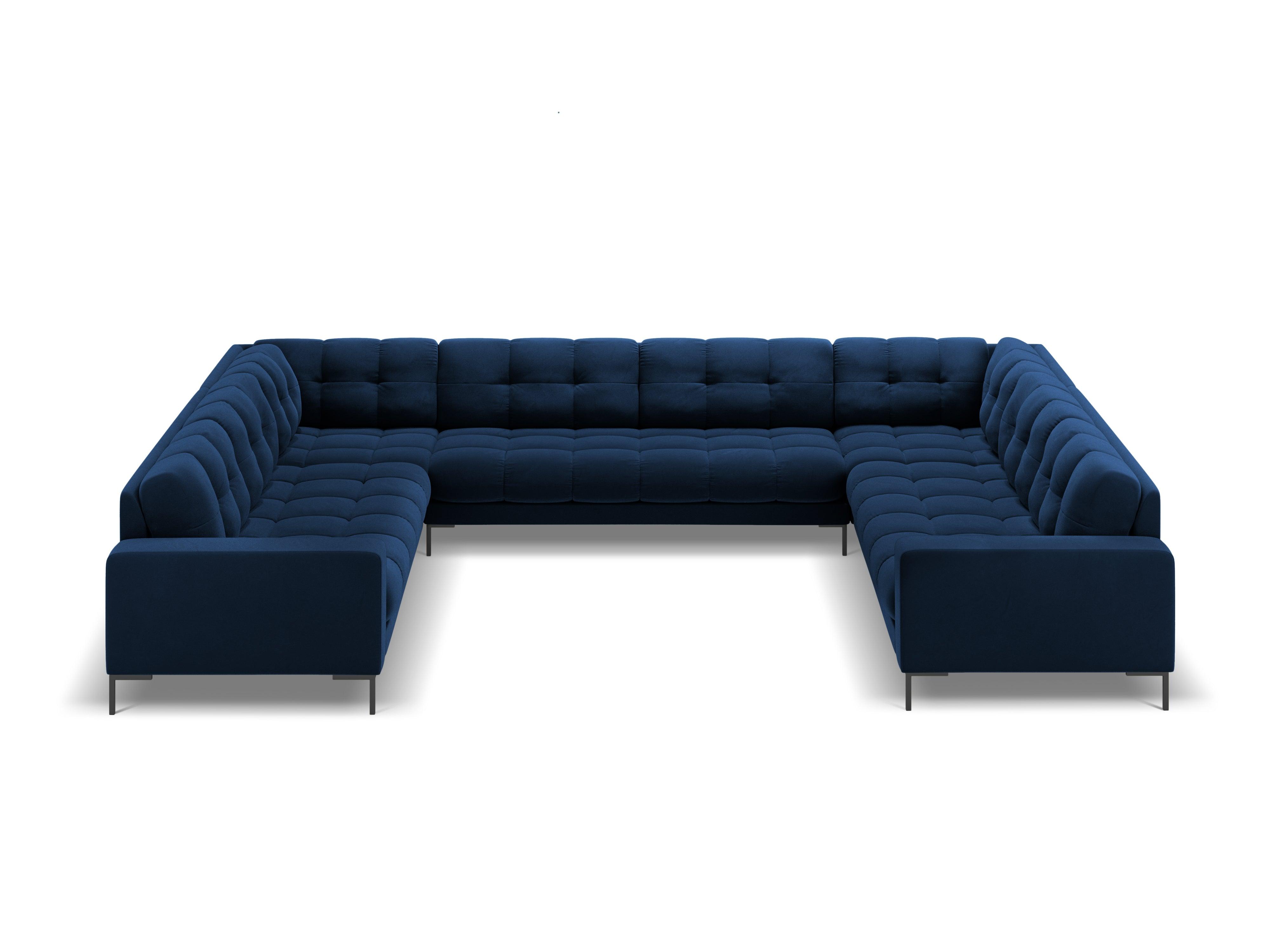 Panoramic velvet sofa 9-seater BALI royal blue with black base - Eye on Design