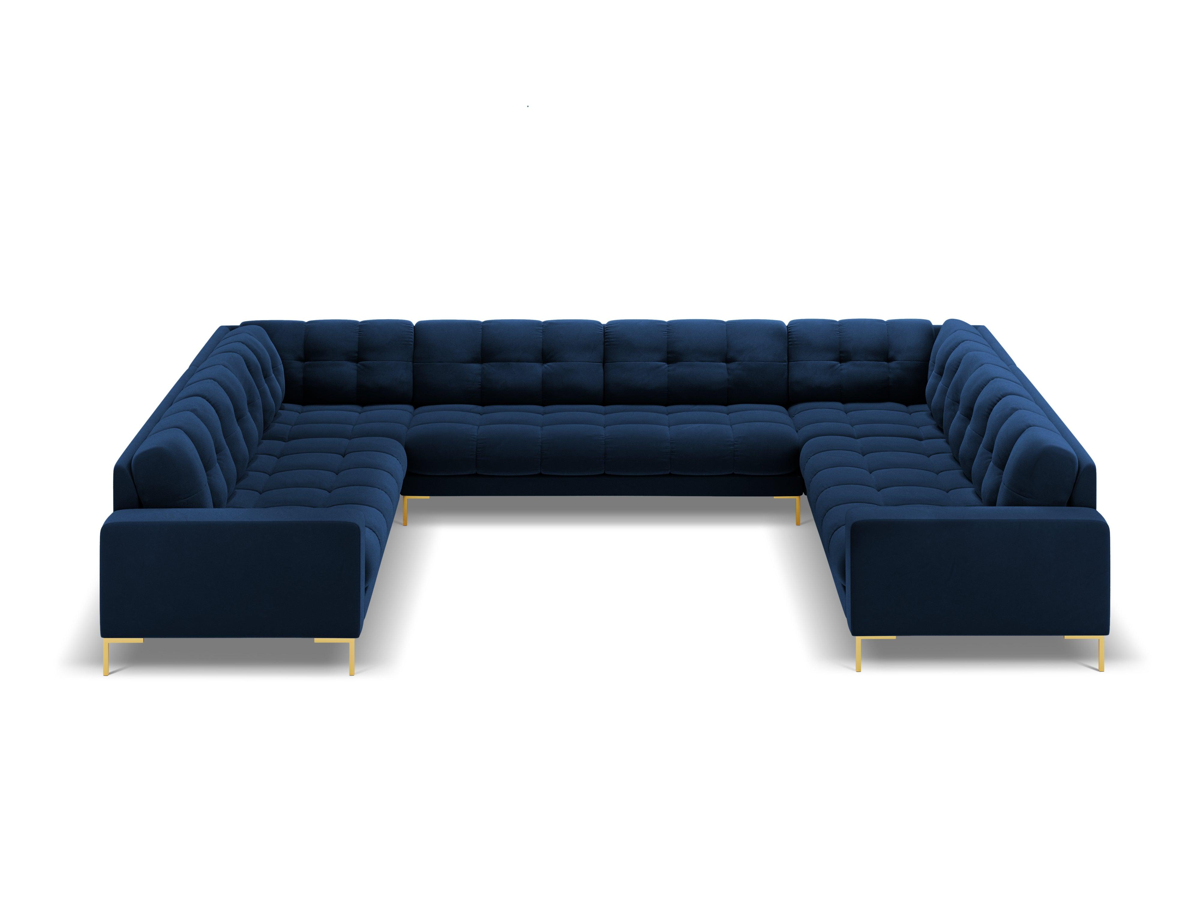 Panoramic velvet sofa 9-seater BALI royal blue with gold base - Eye on Design