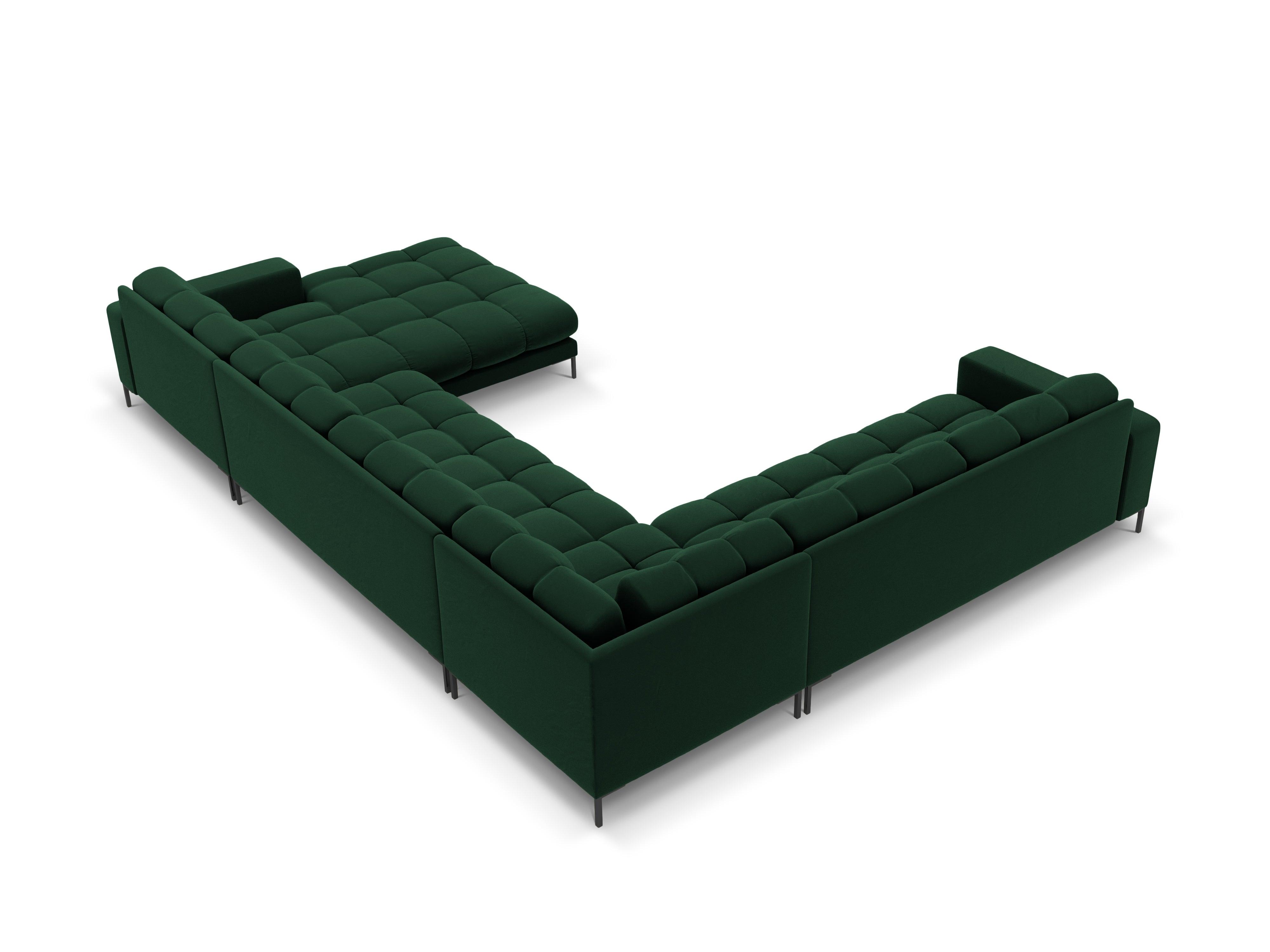 Panoramic velvet sofa left side 7 seater BALI bottle green with black base - Eye on Design