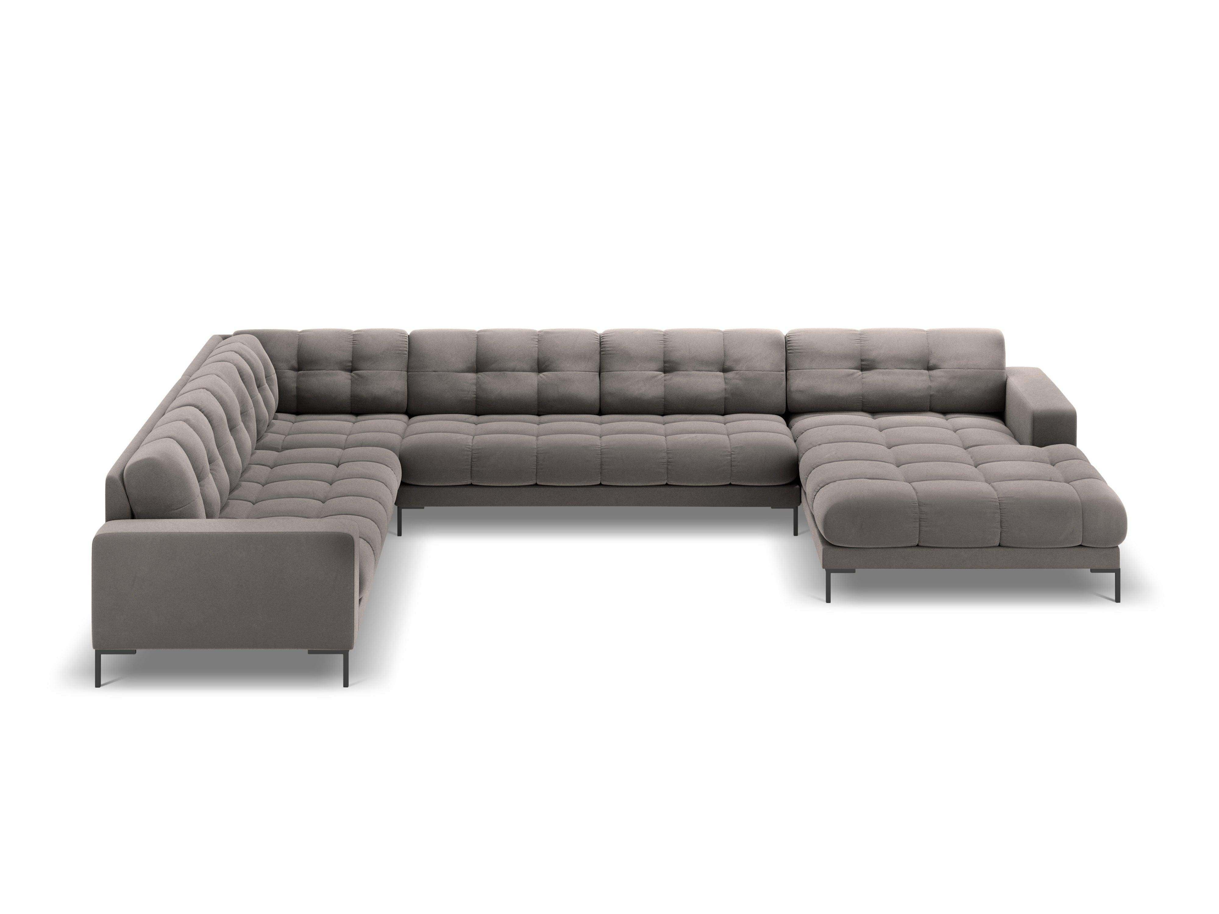 Panoramic velvet sofa left side 7 seater BALI light grey with black base - Eye on Design