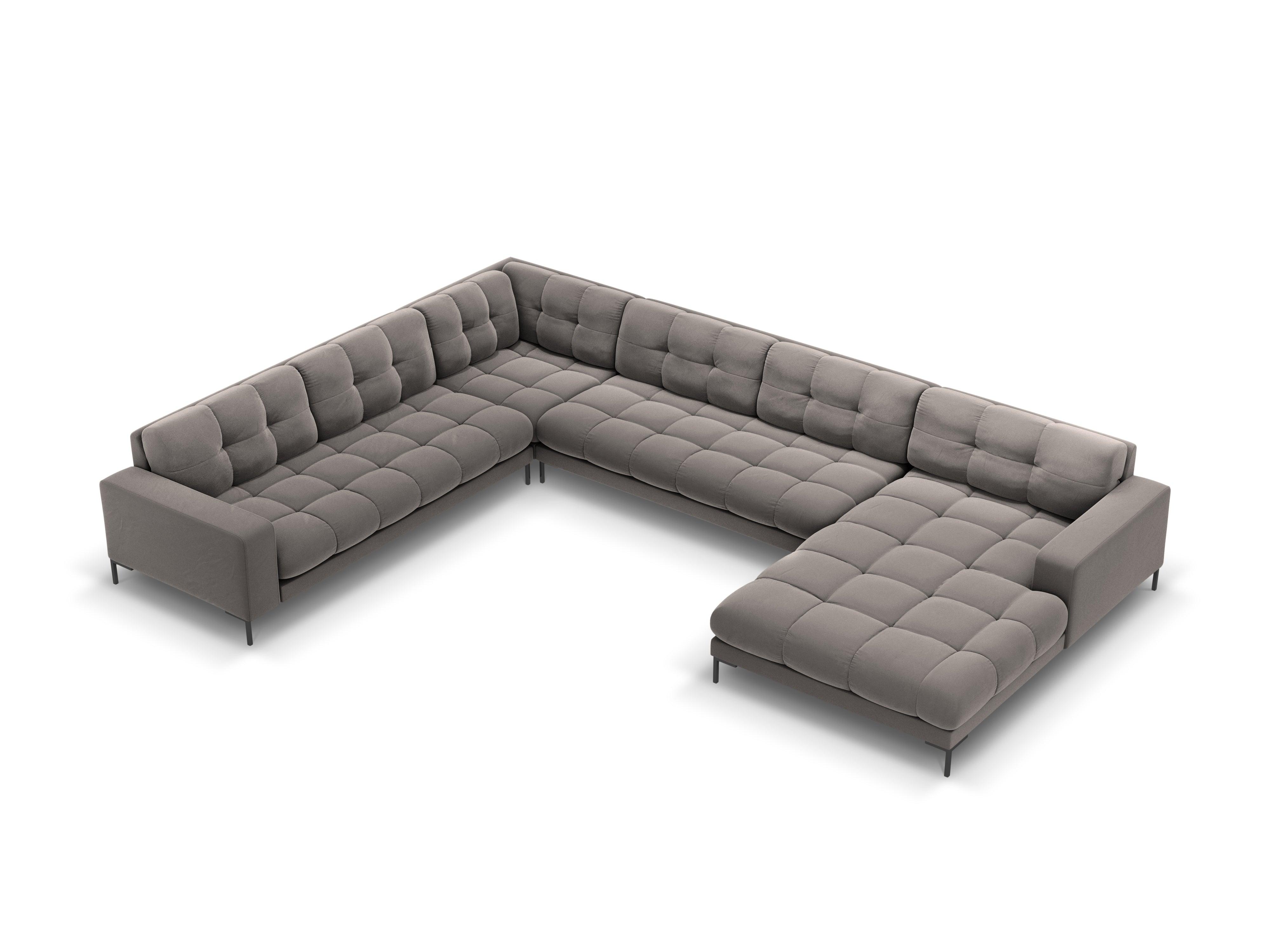 Panoramic velvet sofa left side 7 seater BALI light grey with black base - Eye on Design