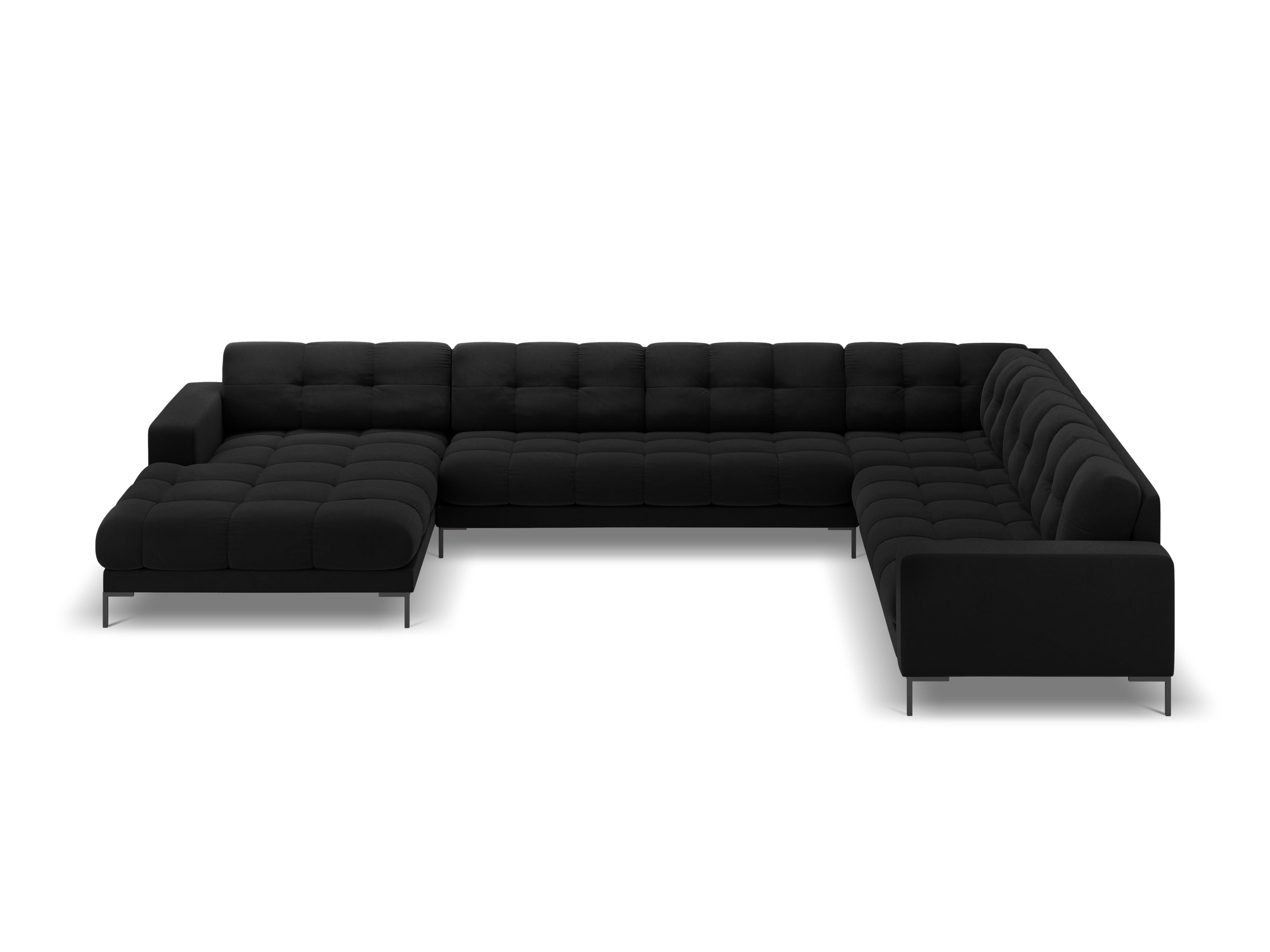 Panoramic velvet sofa right side 7 seater BALI black with black base - Eye on Design