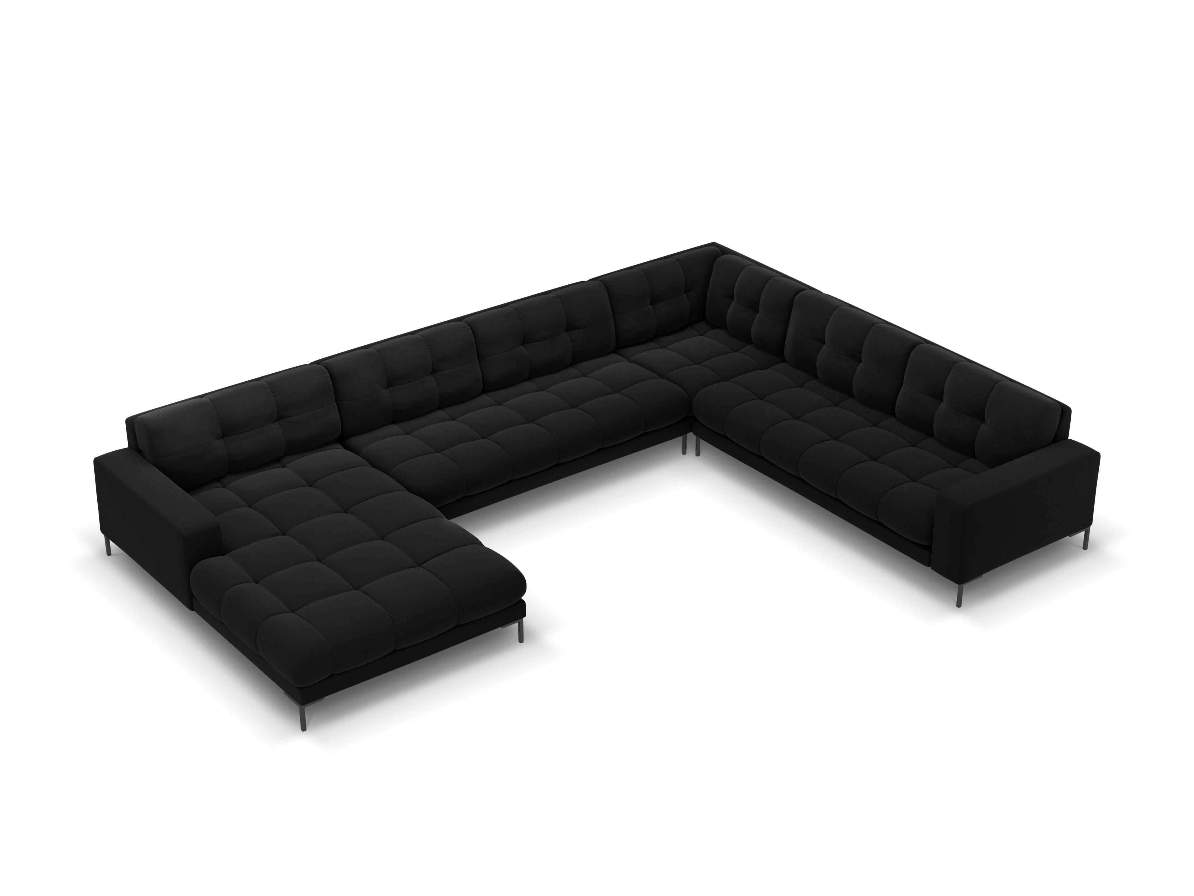 Panoramic velvet sofa right side 7 seater BALI black with black base - Eye on Design