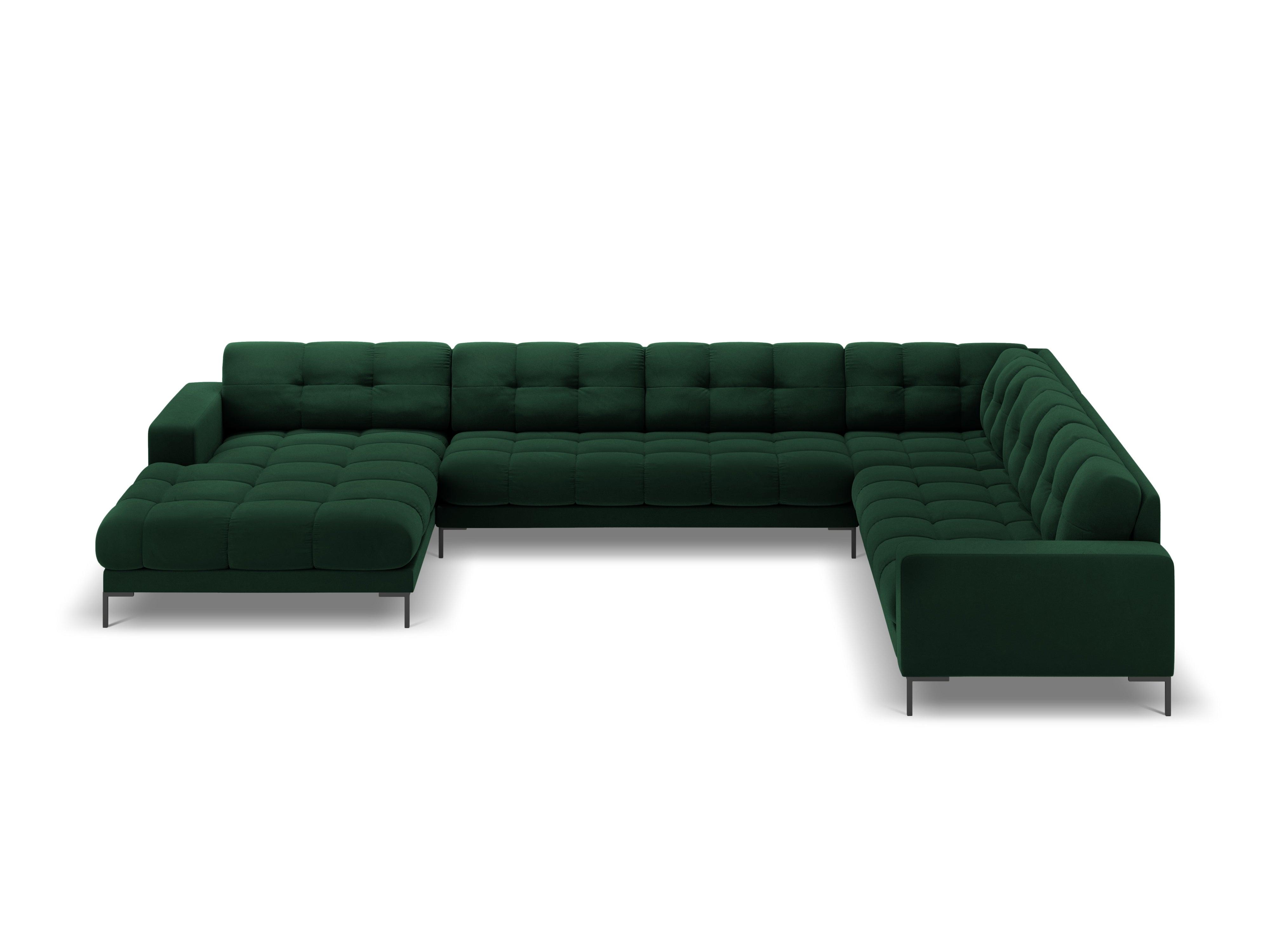 Panoramic velvet sofa right side 7 seater BALI bottle green with black base - Eye on Design