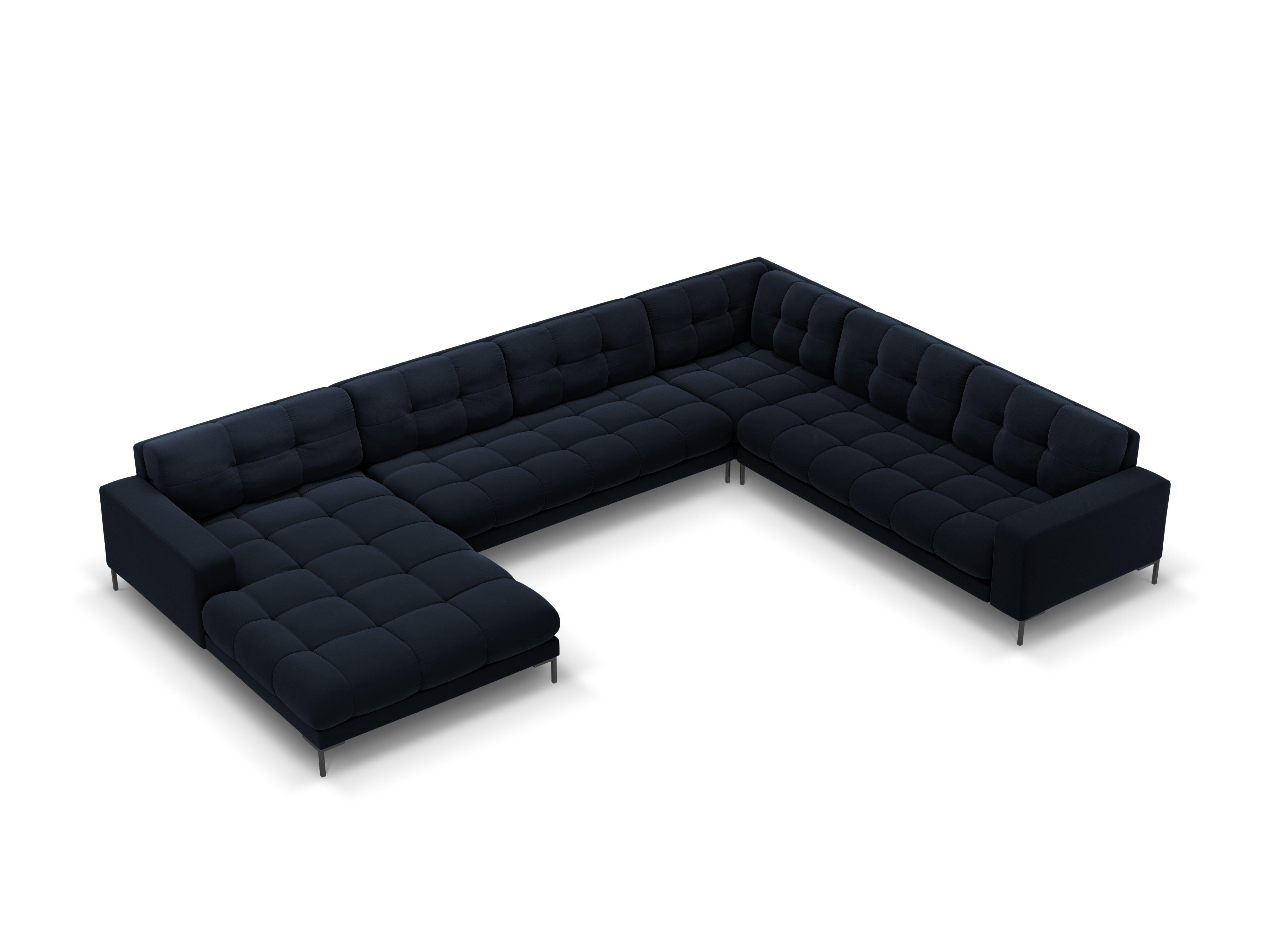 Panoramic velvet sofa right side 7 seater BALI dark blue with black base - Eye on Design