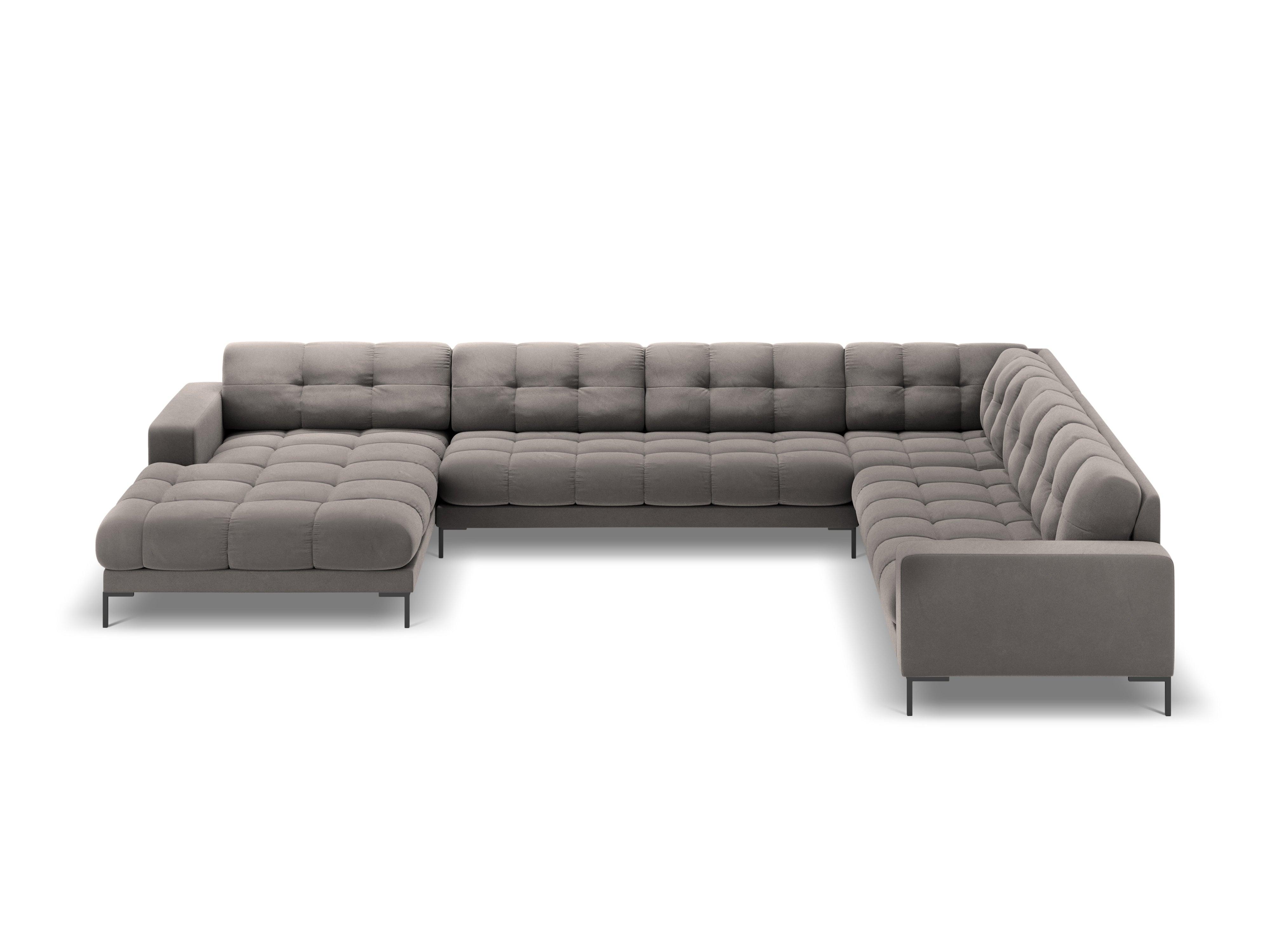 Panoramic velvet sofa right side 7 seater BALI light grey with black base - Eye on Design