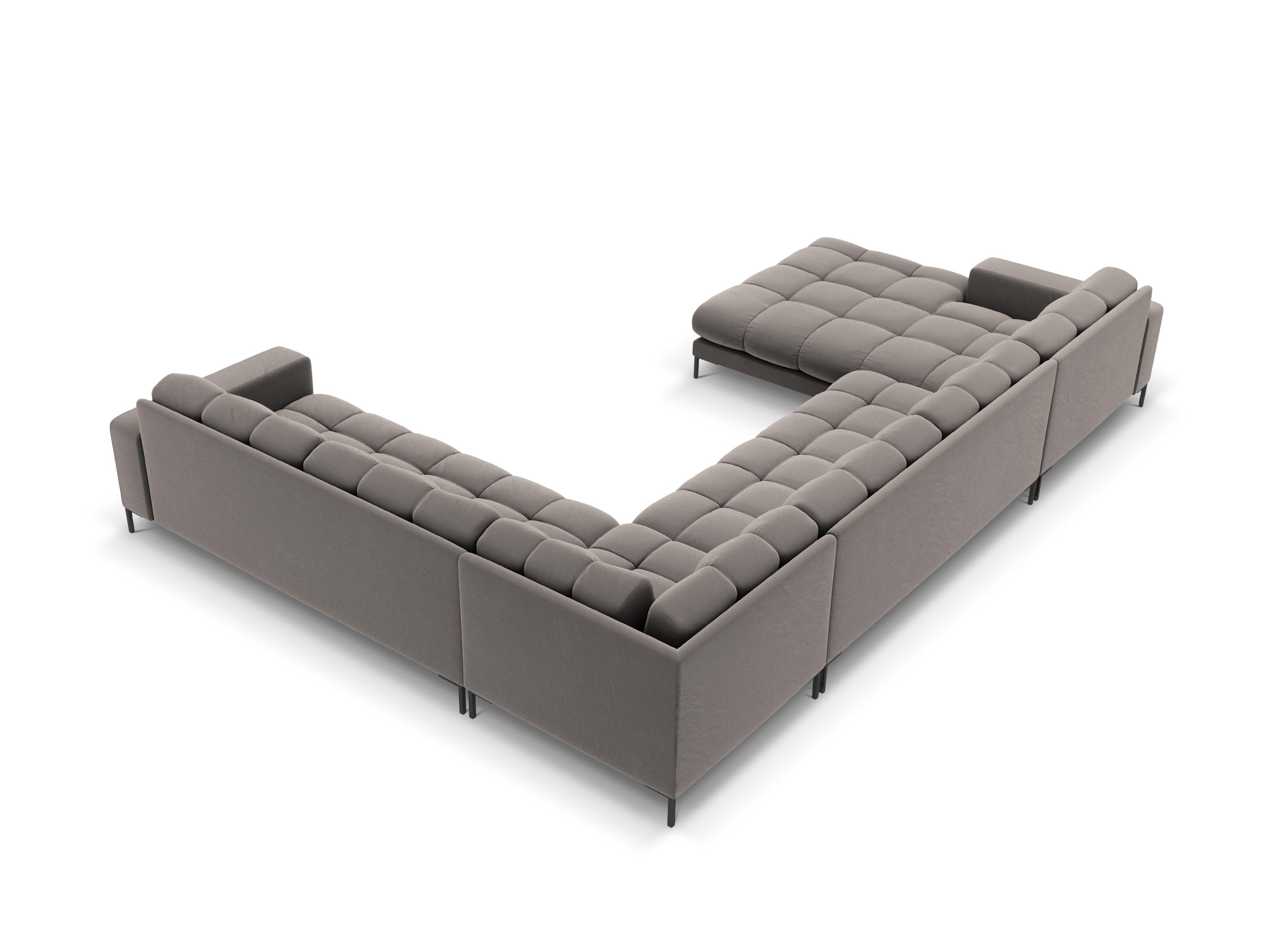 Panoramic velvet sofa right side 7 seater BALI light grey with black base - Eye on Design