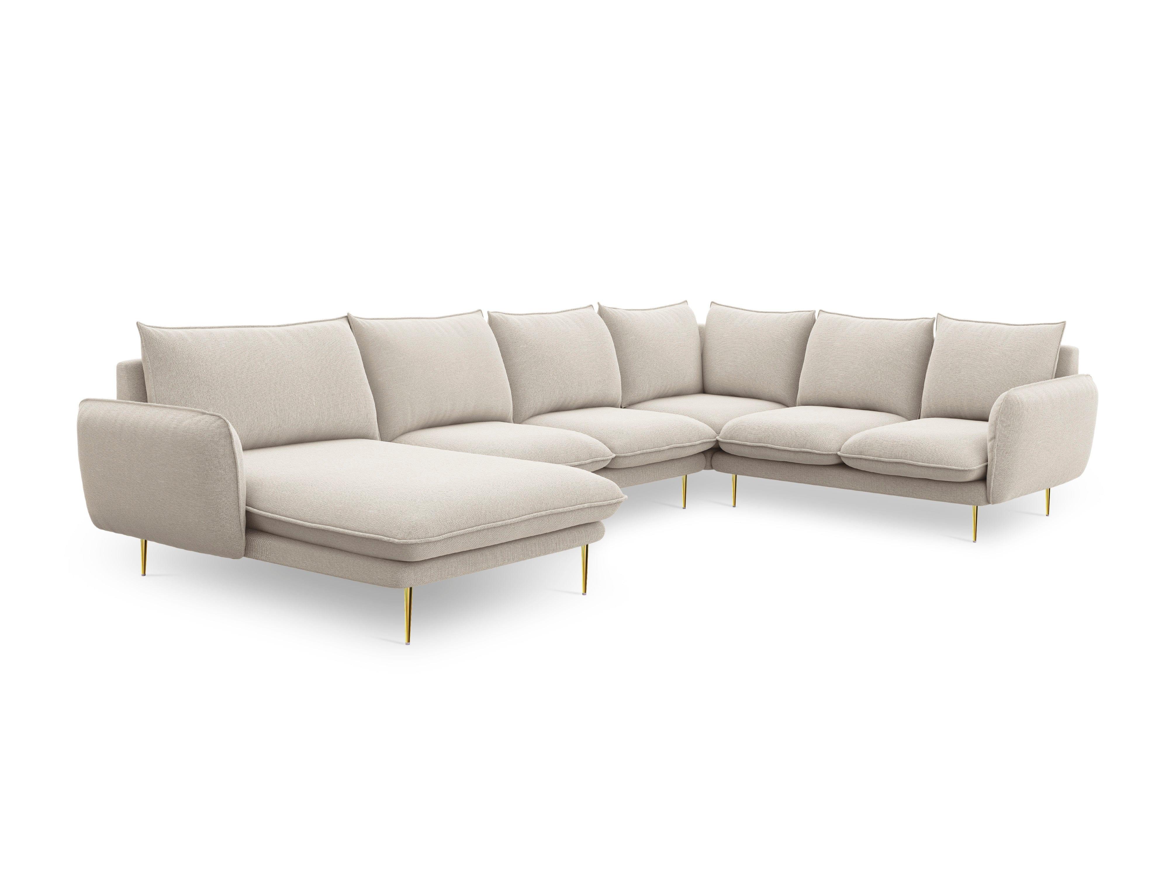 Right side panoramic corner sofa VIENNA sand with gold base - Eye on Design