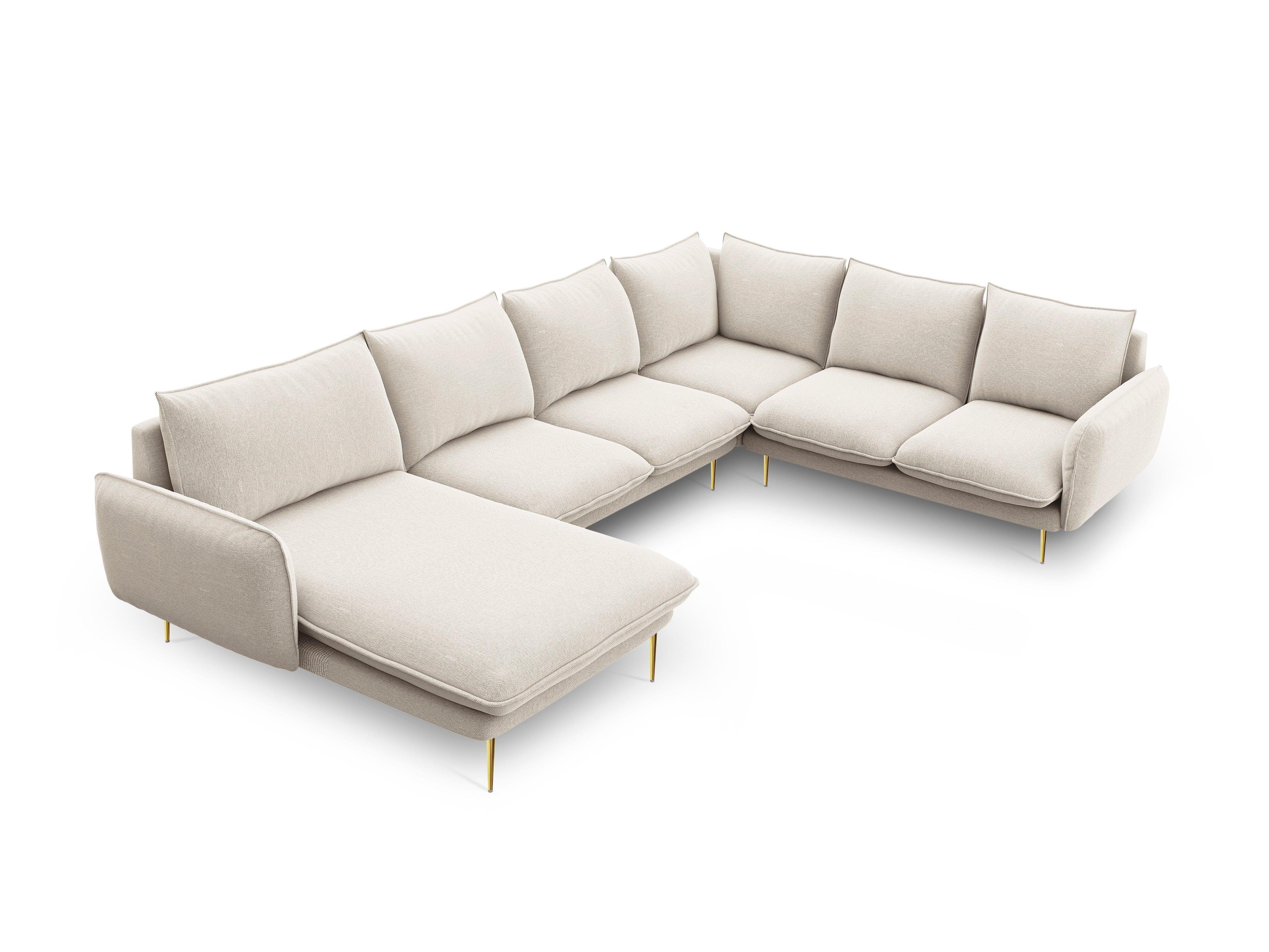 Right side panoramic corner sofa VIENNA sand with gold base - Eye on Design