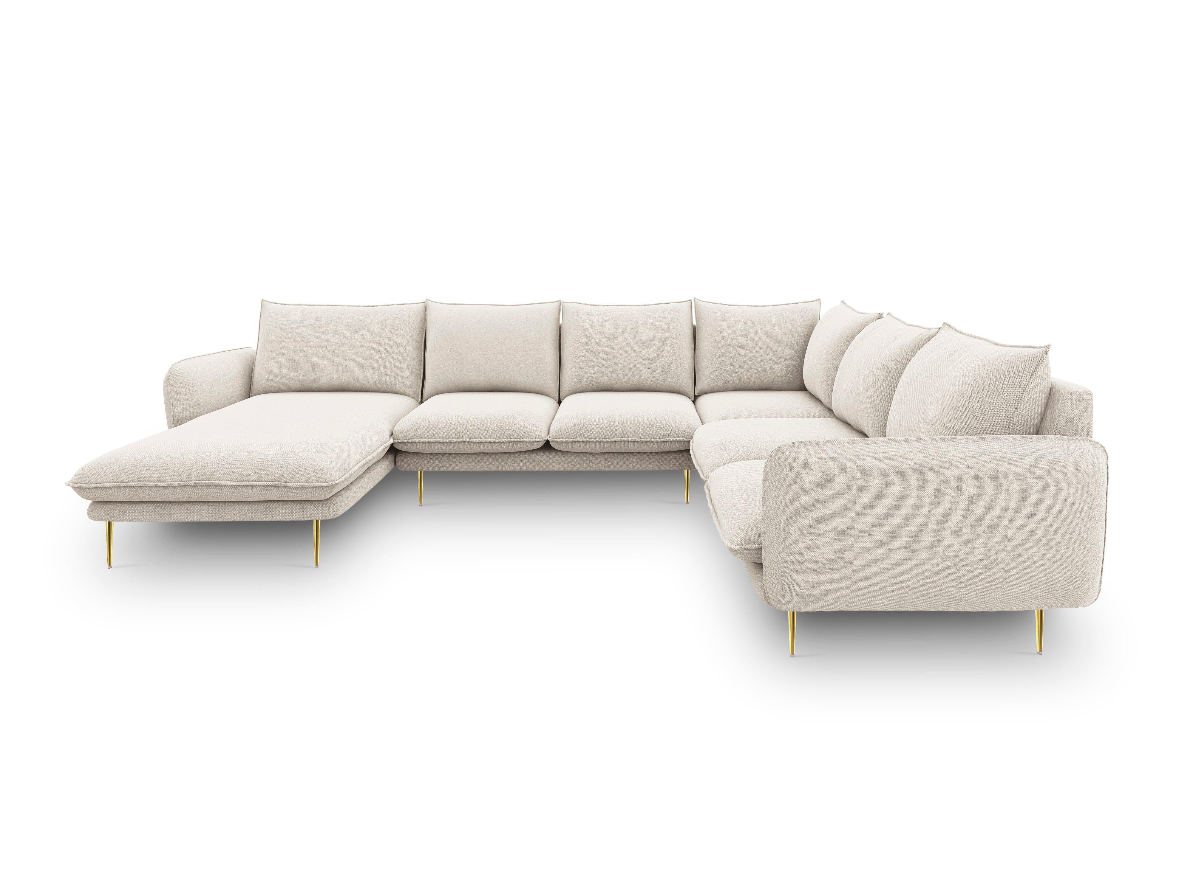 Right side panoramic corner sofa VIENNA sand with gold base - Eye on Design