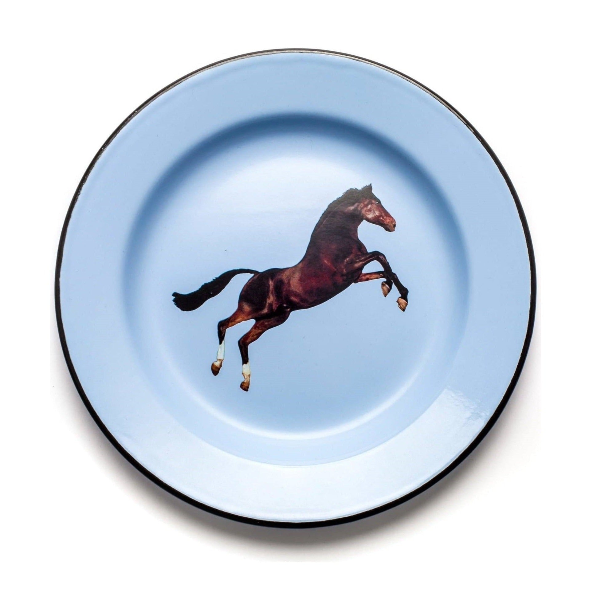HORSE blue enamel plate