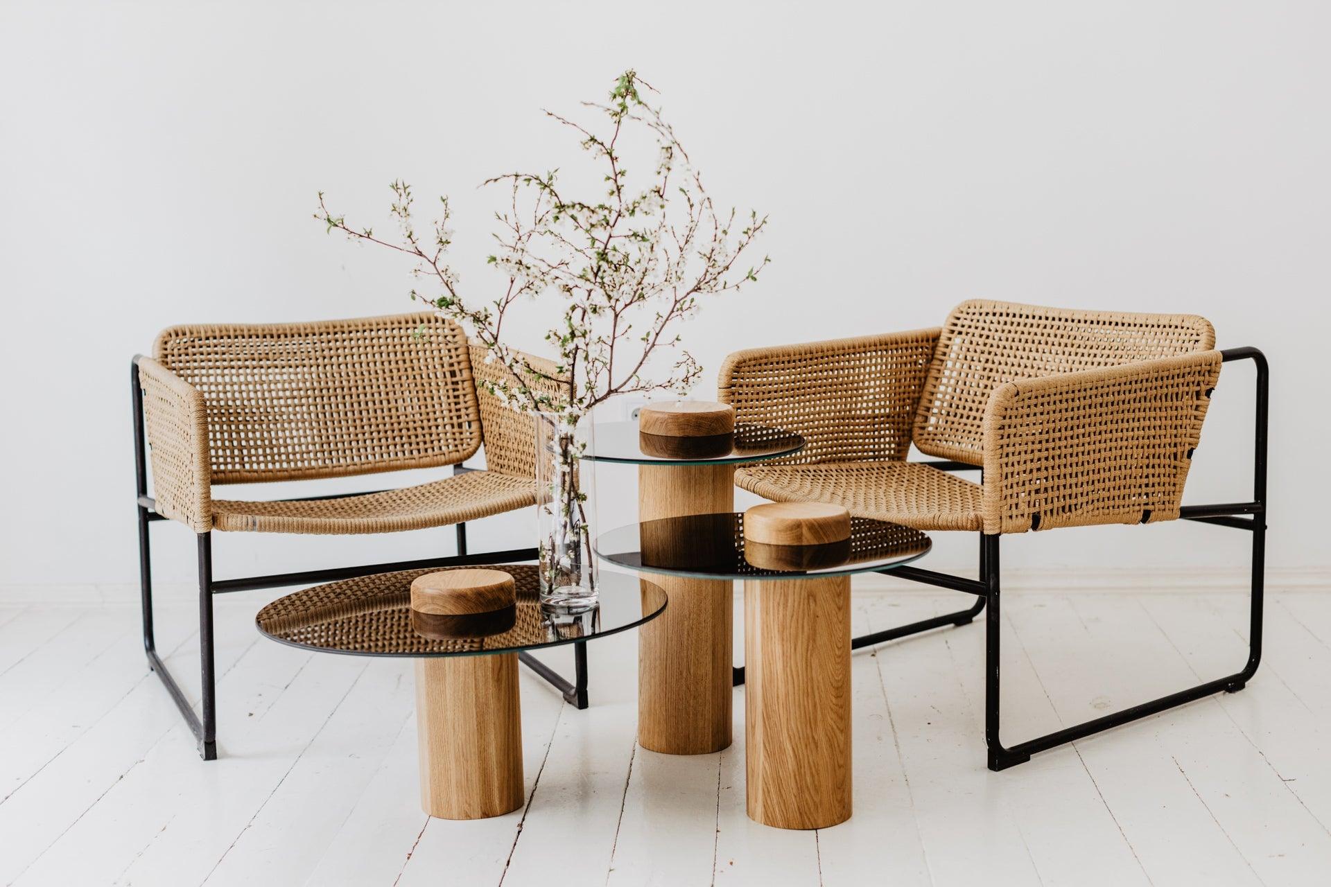 SKIEN #2 table natural oak with mirror top - Eye on Design