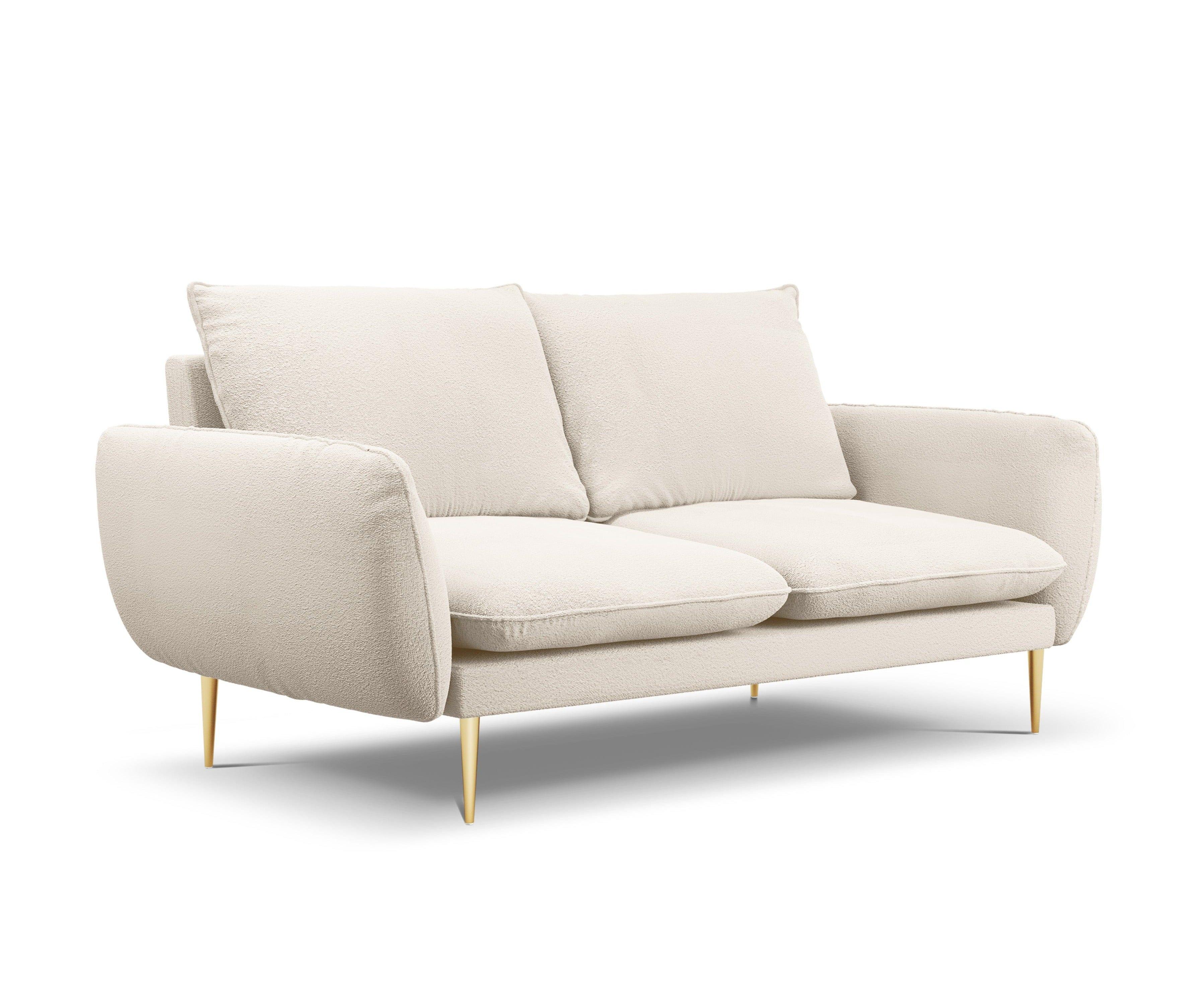 Sofa in boucle fabric 2 seater VIENNA beige with gold base - Eye on Design