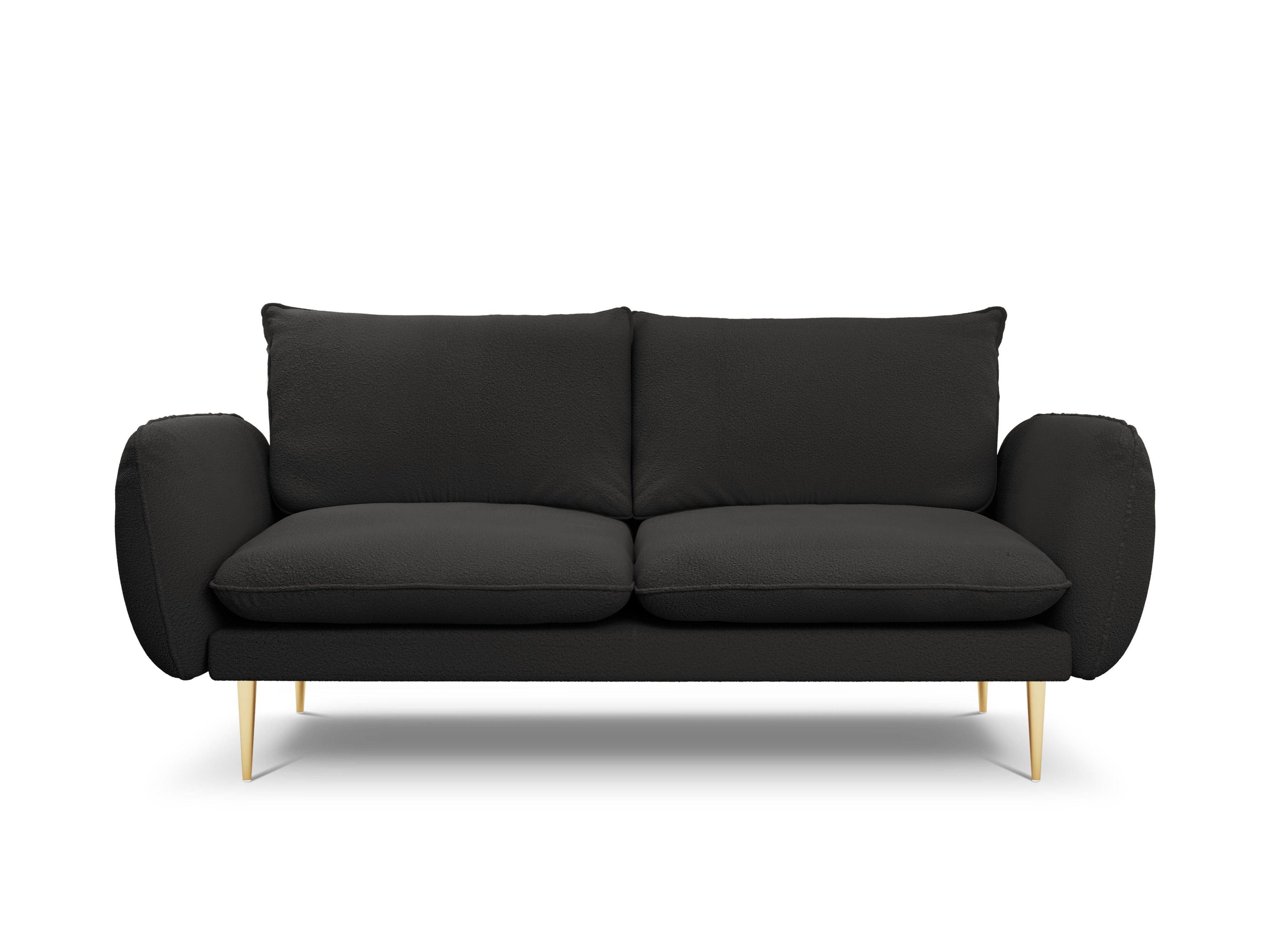 Sofa in boucle fabric 2 seater VIENNA black with gold base - Eye on Design