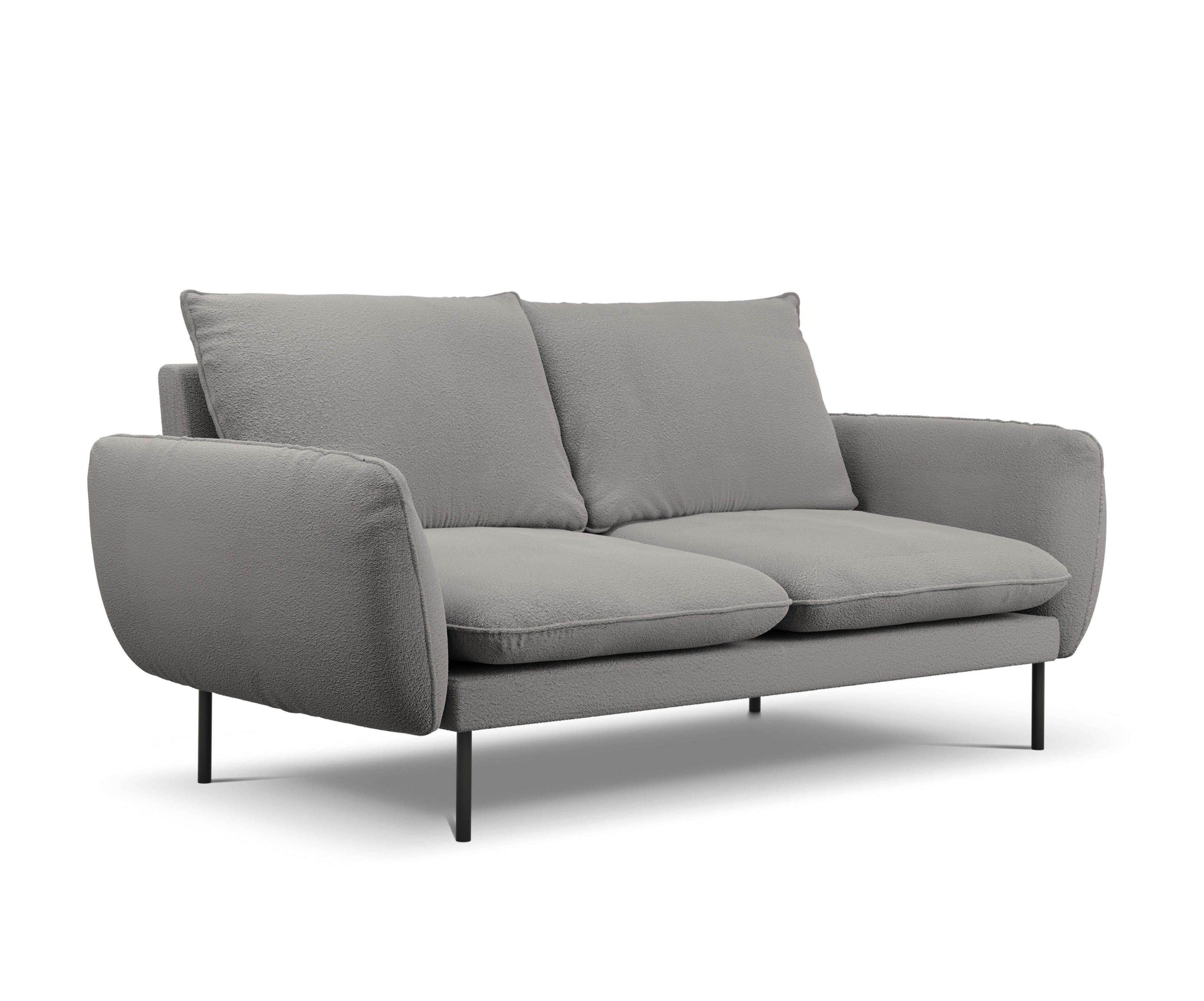 Sofa in boucle fabric 2 seater VIENNA grey with black base - Eye on Design