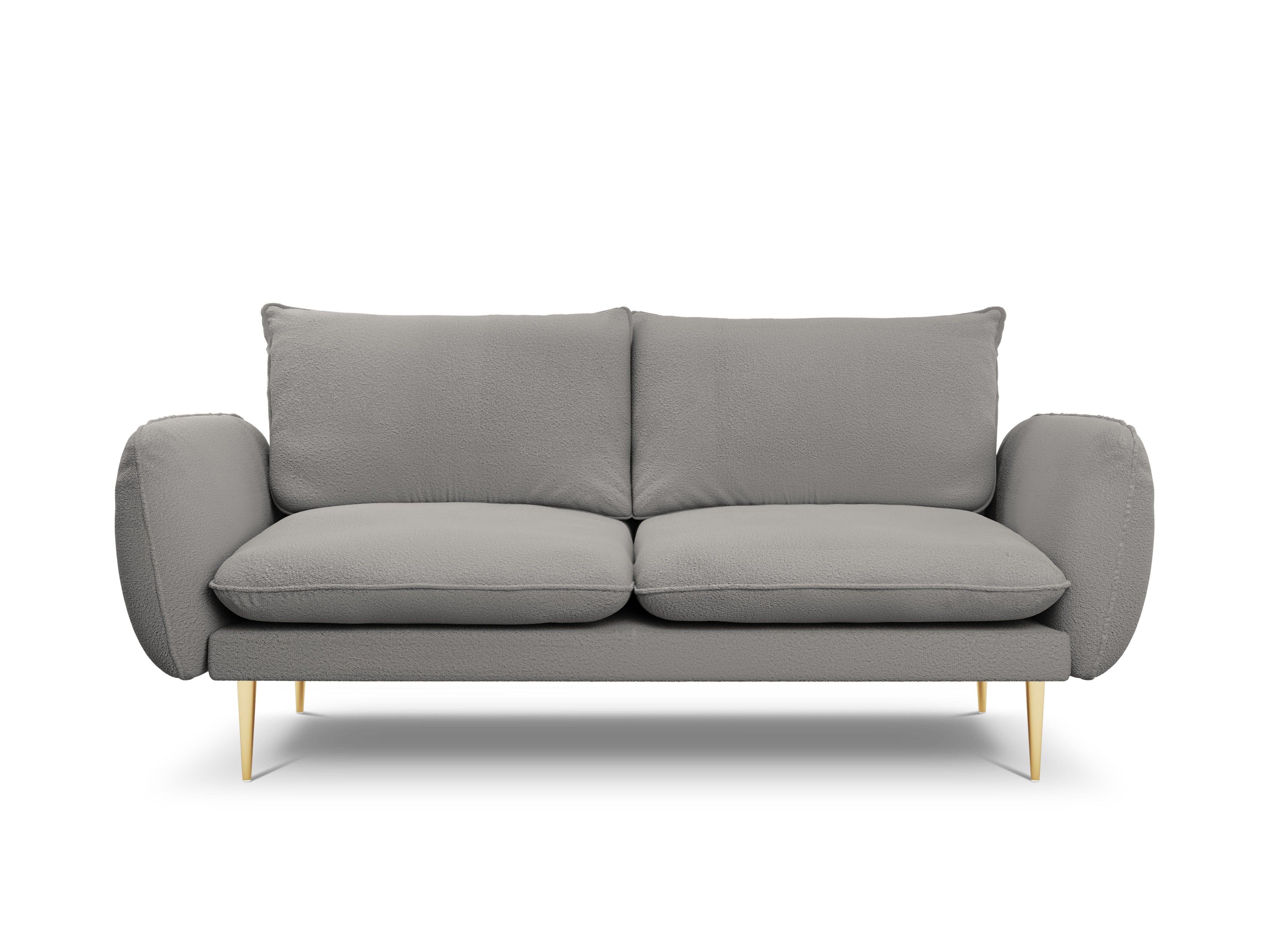 Sofa in boucle fabric 2 seater VIENNA grey with gold base - Eye on Design