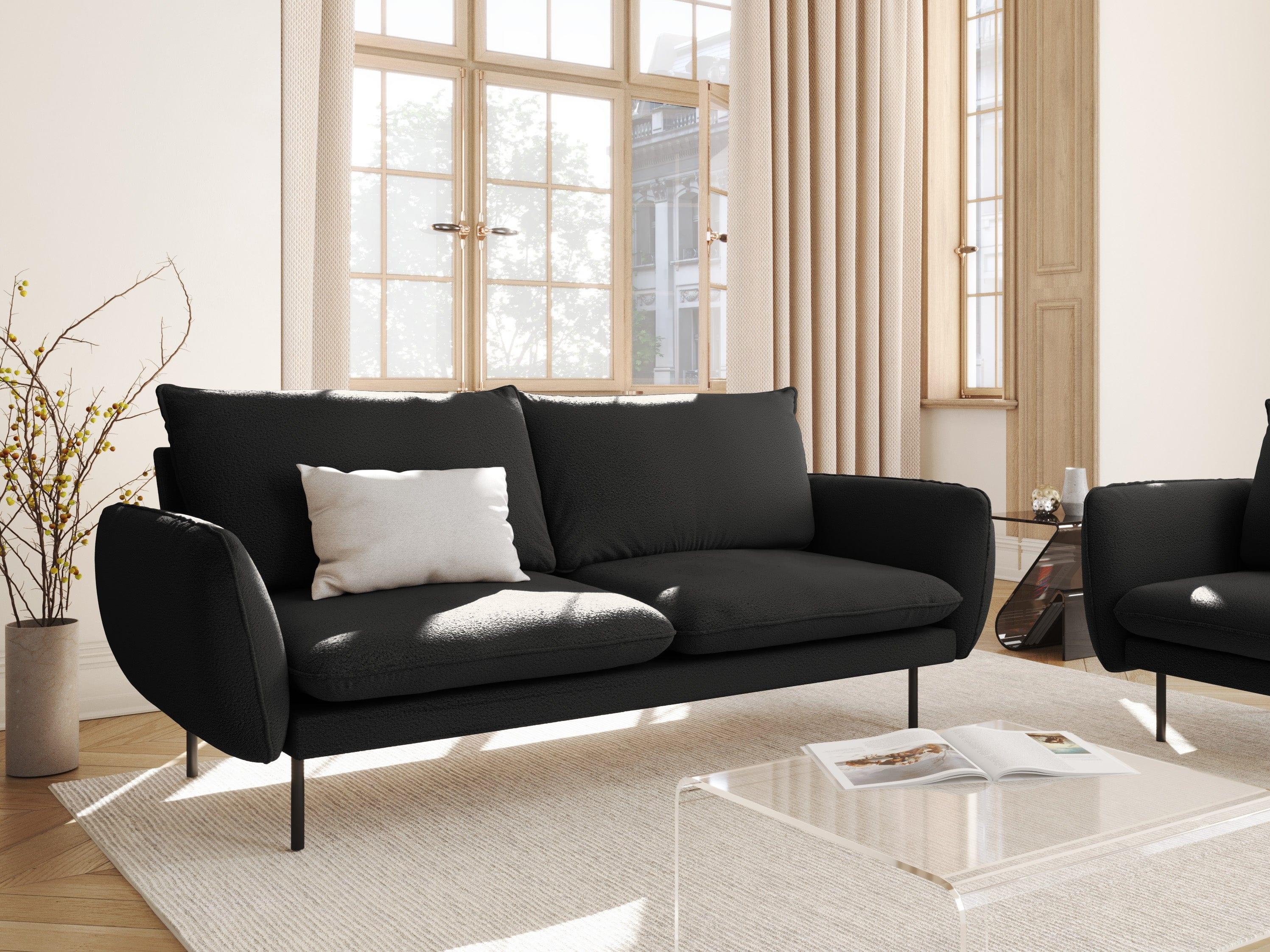 Sofa in boucle fabric 3-seater VIENNA black with black base - Eye on Design