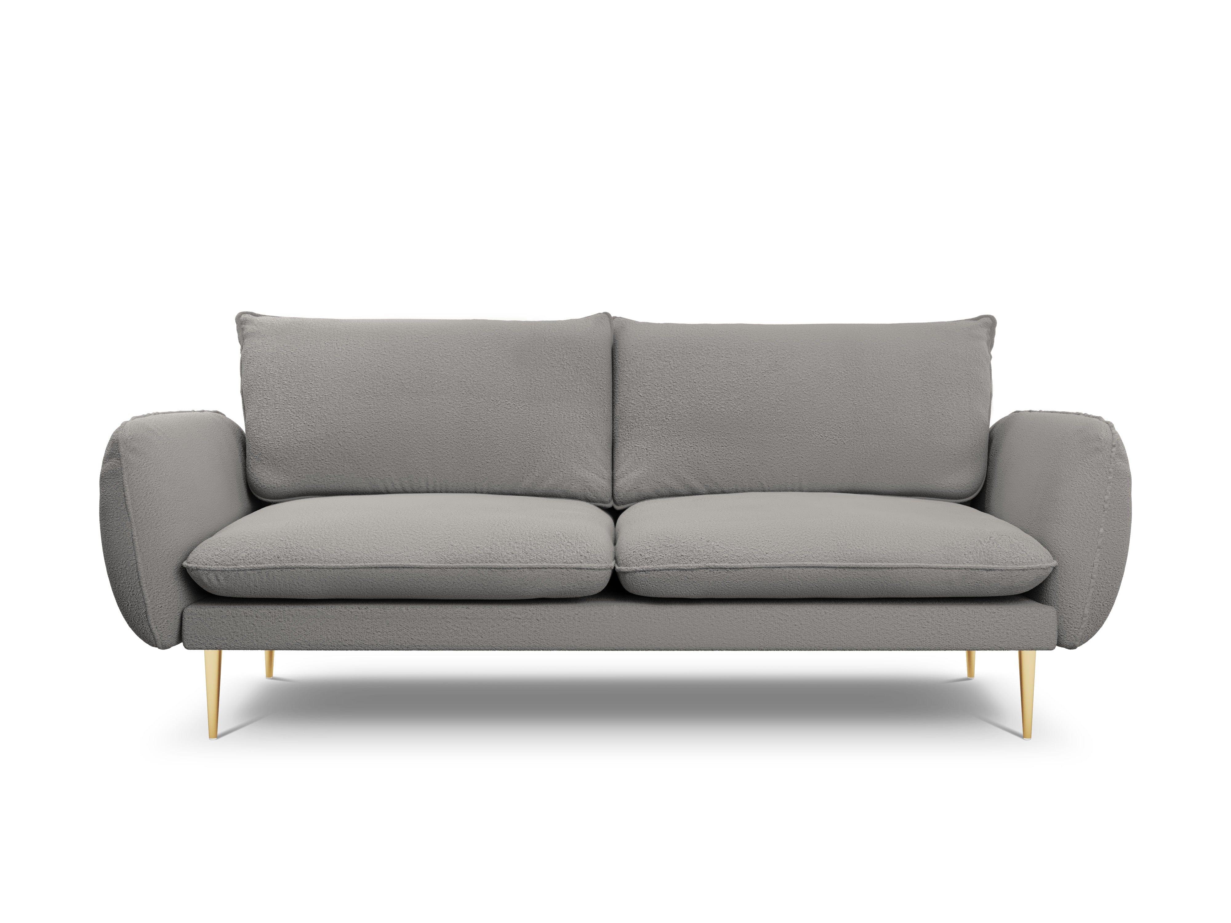 Sofa in boucle fabric 3-seater VIENNA grey with gold base - Eye on Design