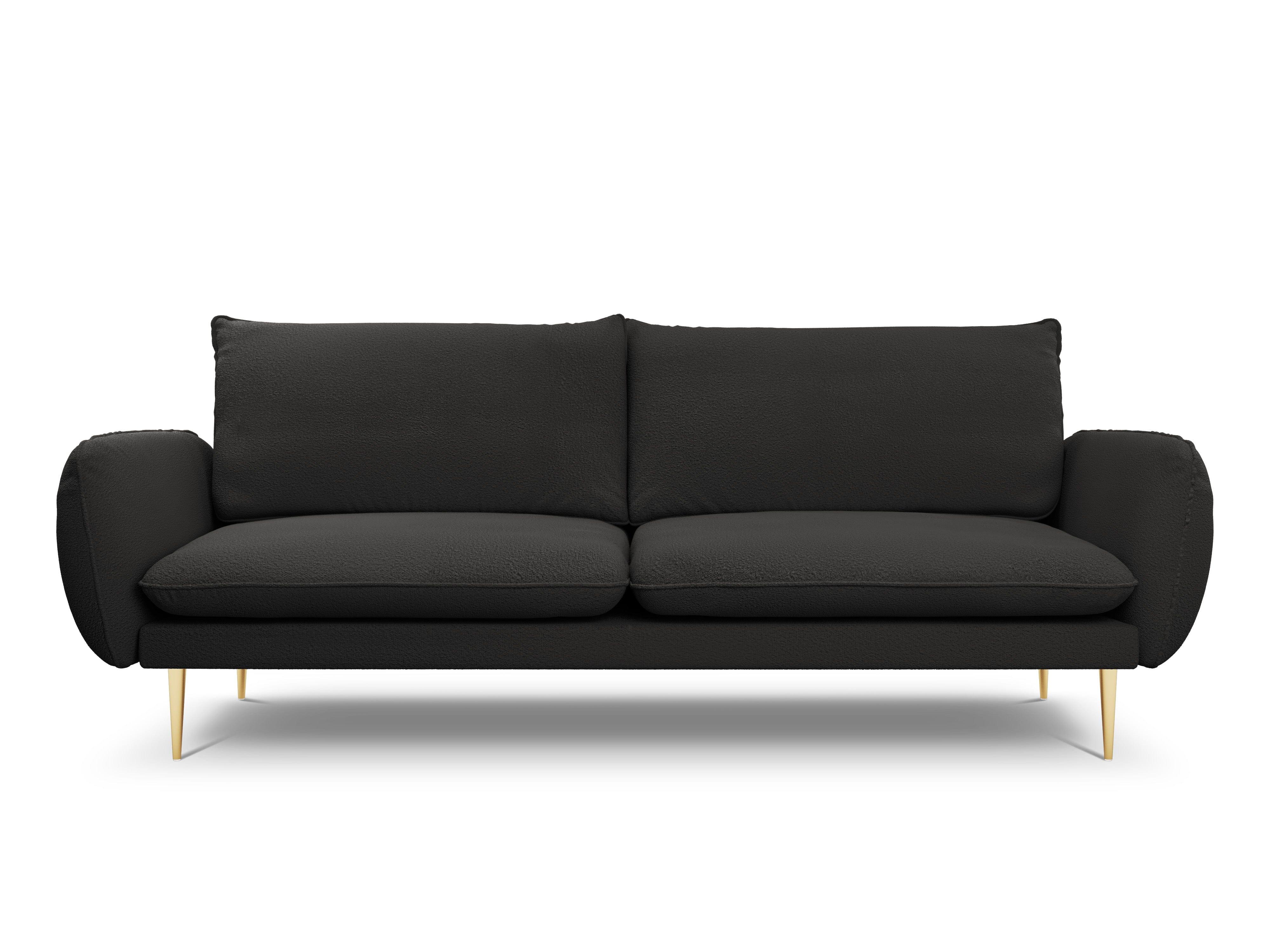 Sofa in boucle fabric 4-seater VIENNA black with gold base - Eye on Design