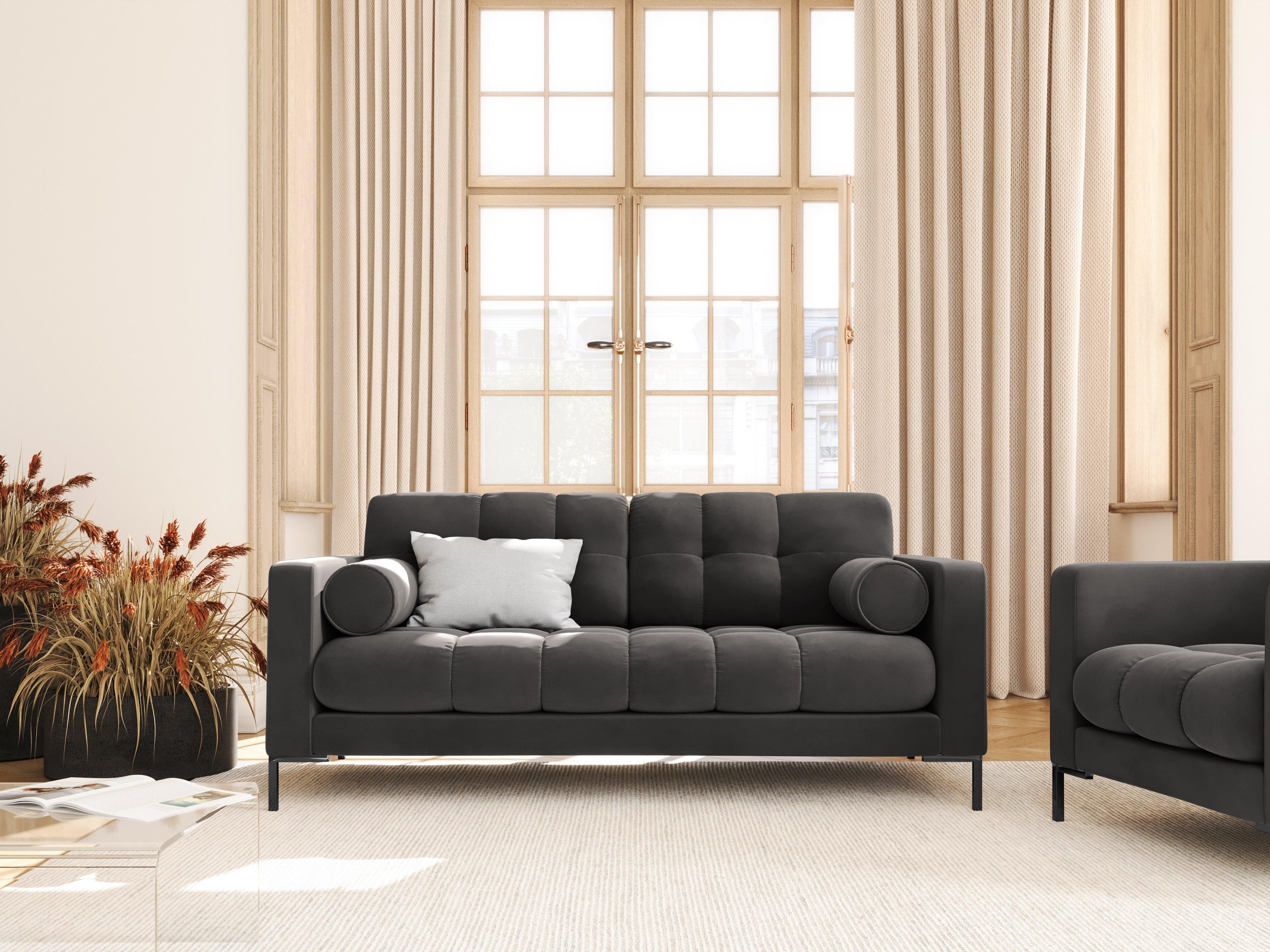 Sofa velvet 2-seater BALI dark grey with black base - Eye on Design