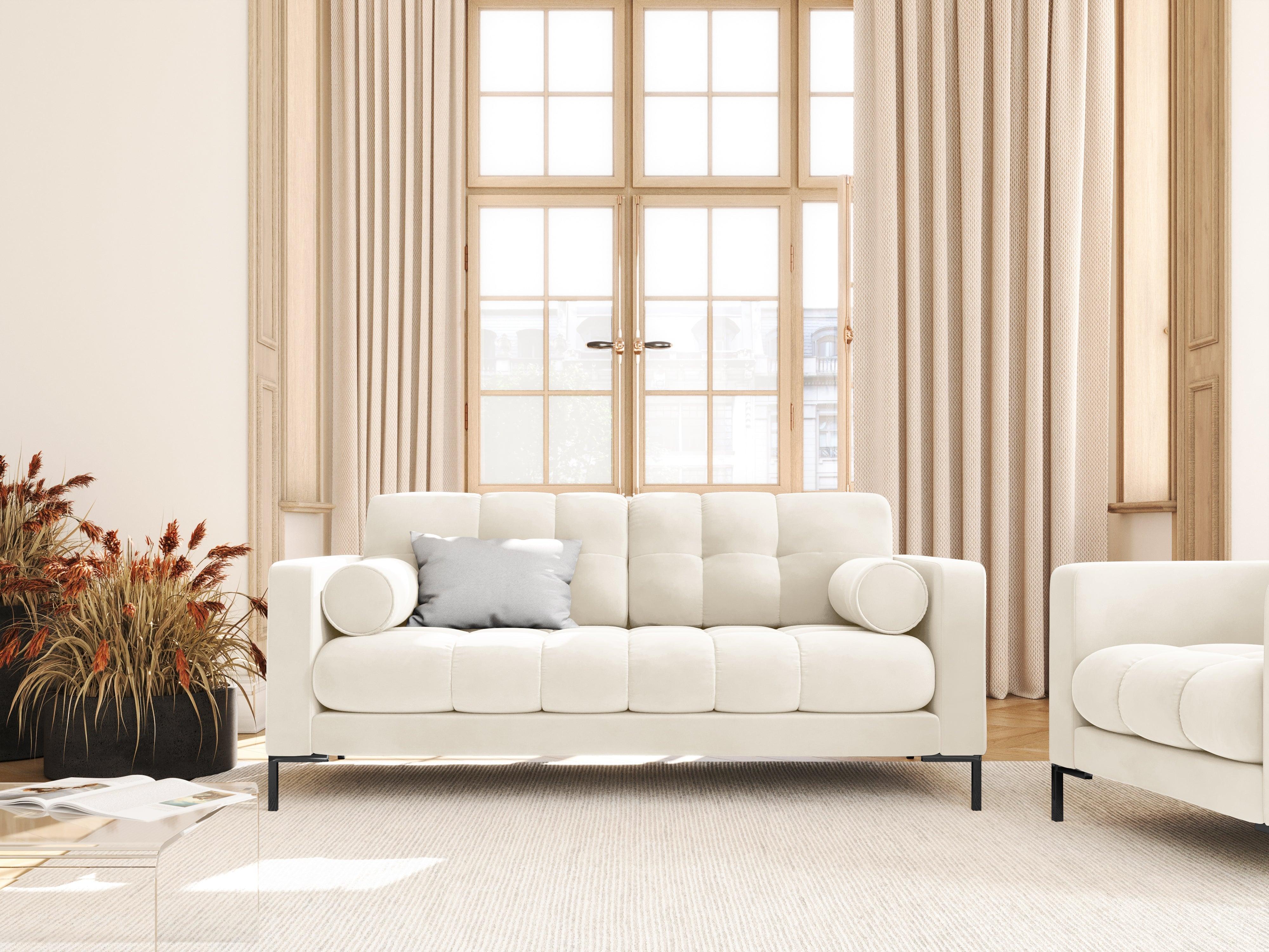 Sofa velvet 2-seater BALI light beige with black base - Eye on Design