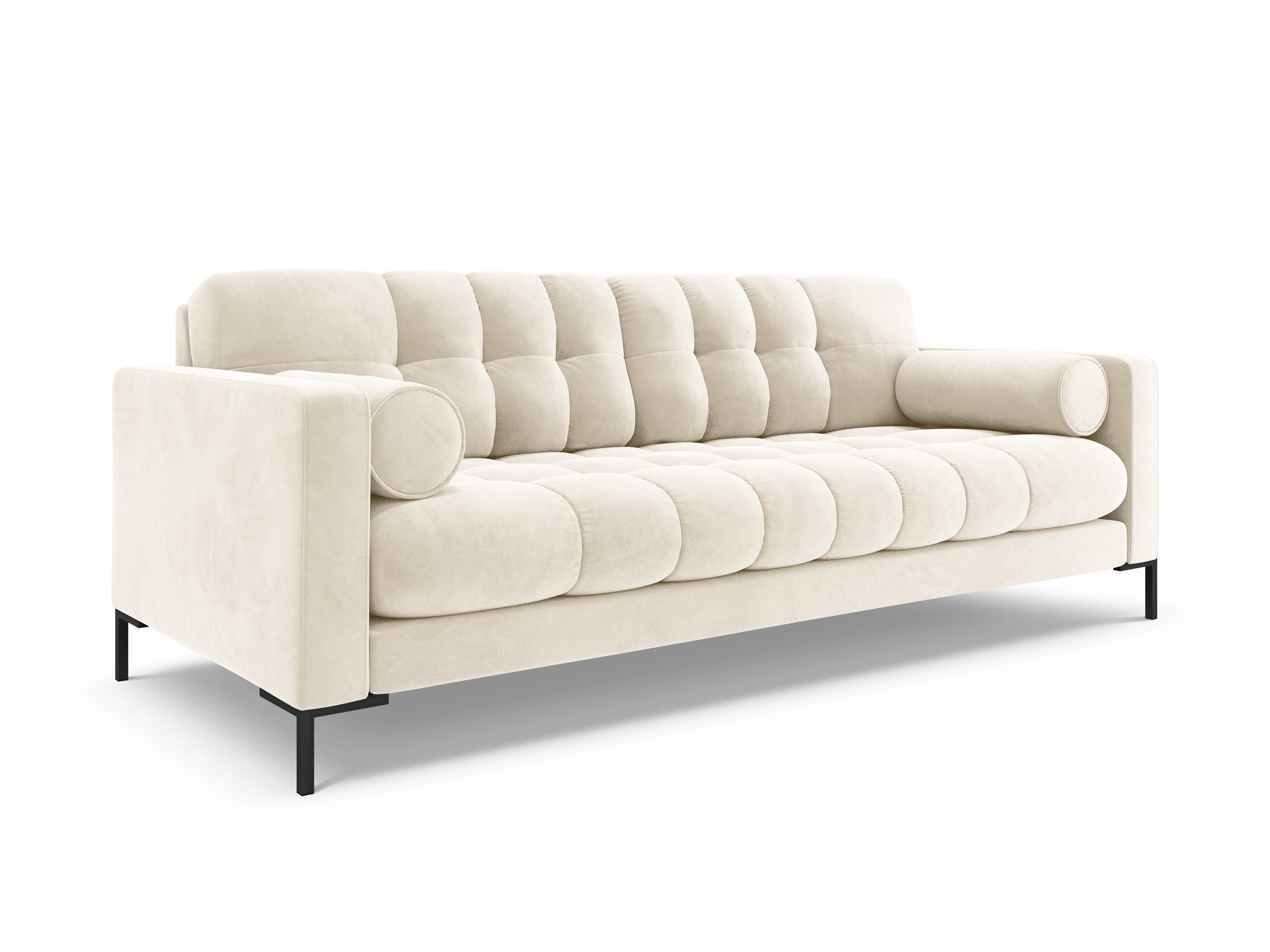 Sofa velvet 3-seater BALI light beige with black base - Eye on Design