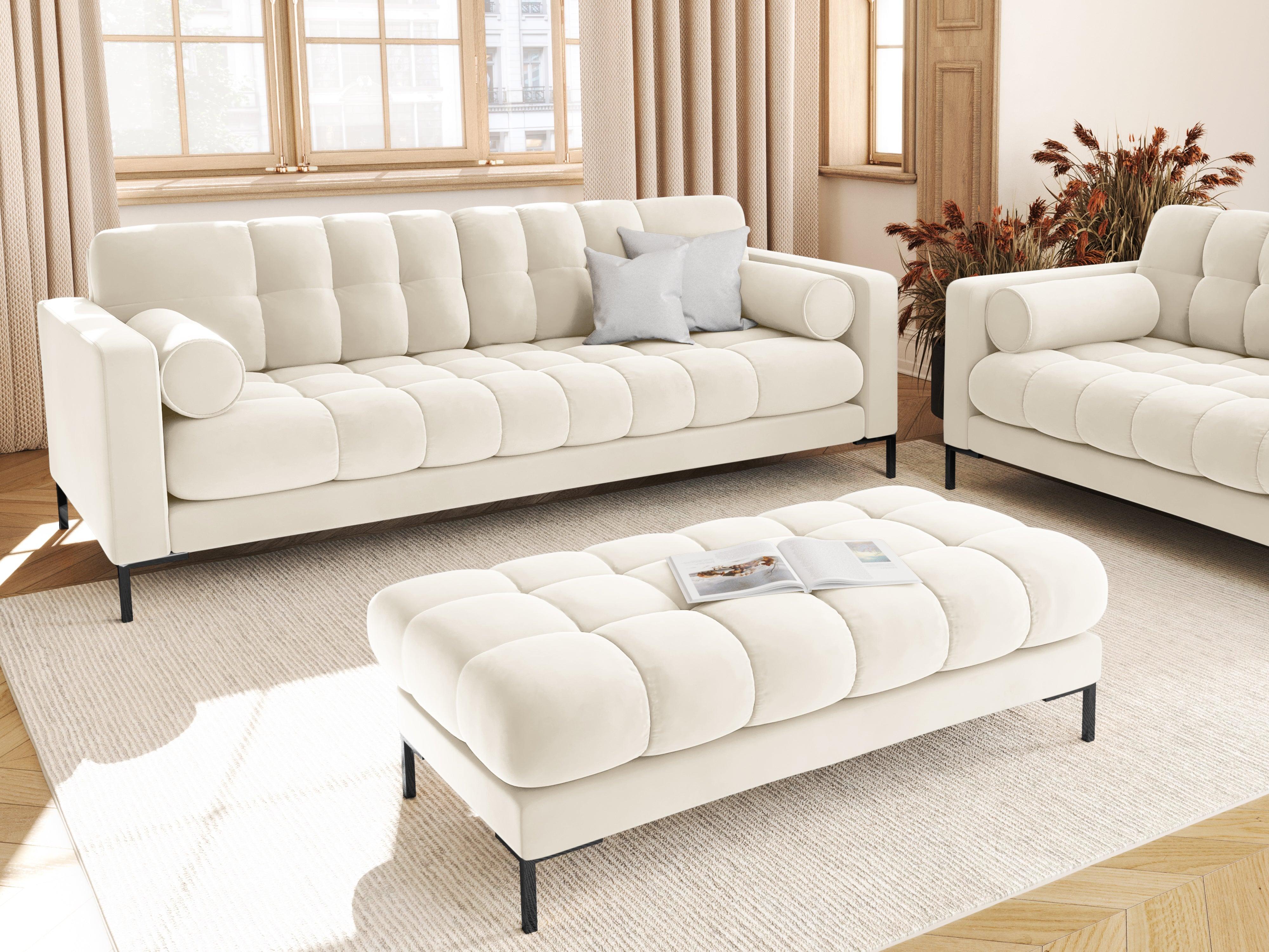 Sofa velvet 3-seater BALI light beige with black base - Eye on Design