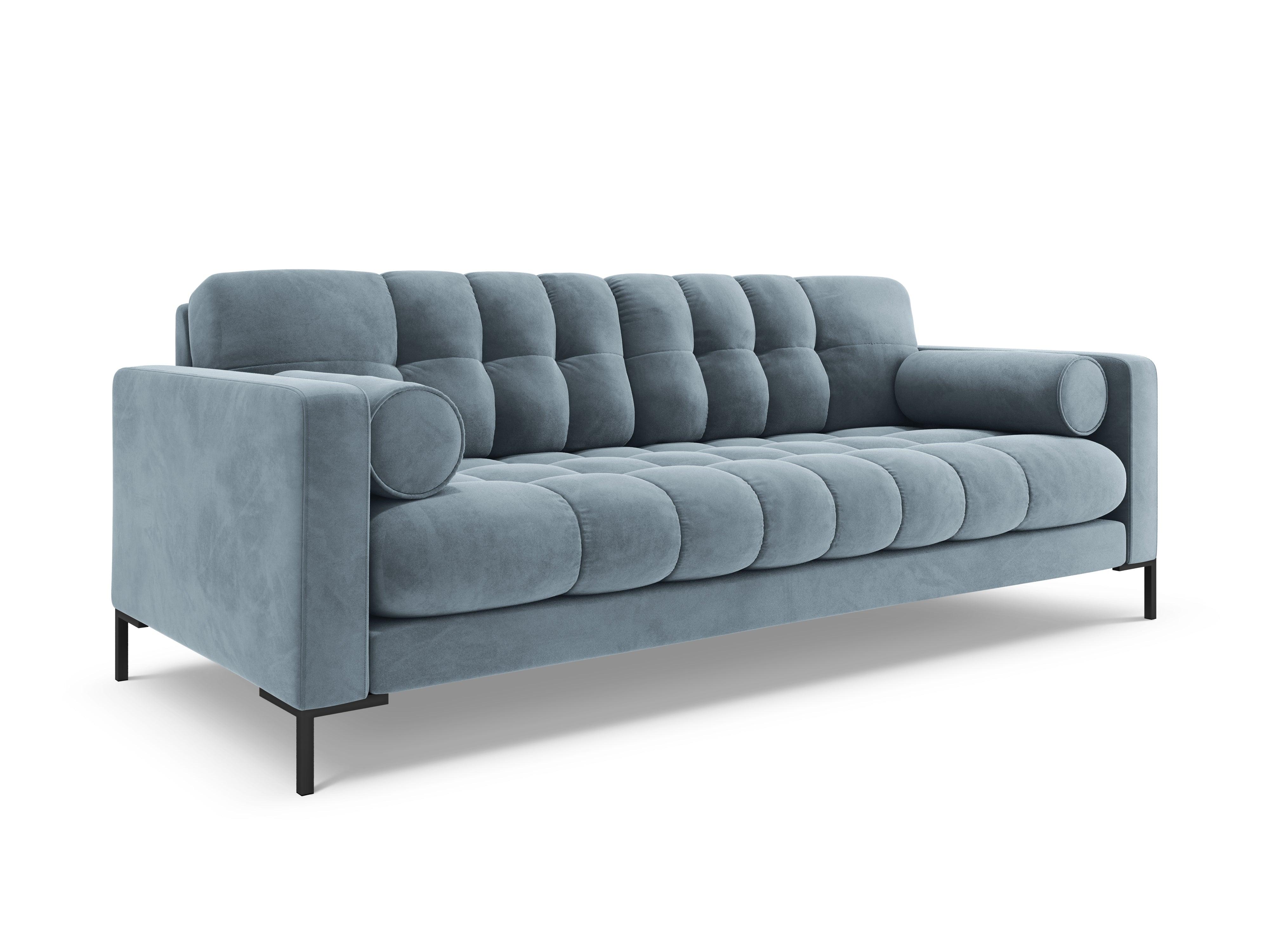 Sofa velvet 3-seater BALI light blue with black base - Eye on Design