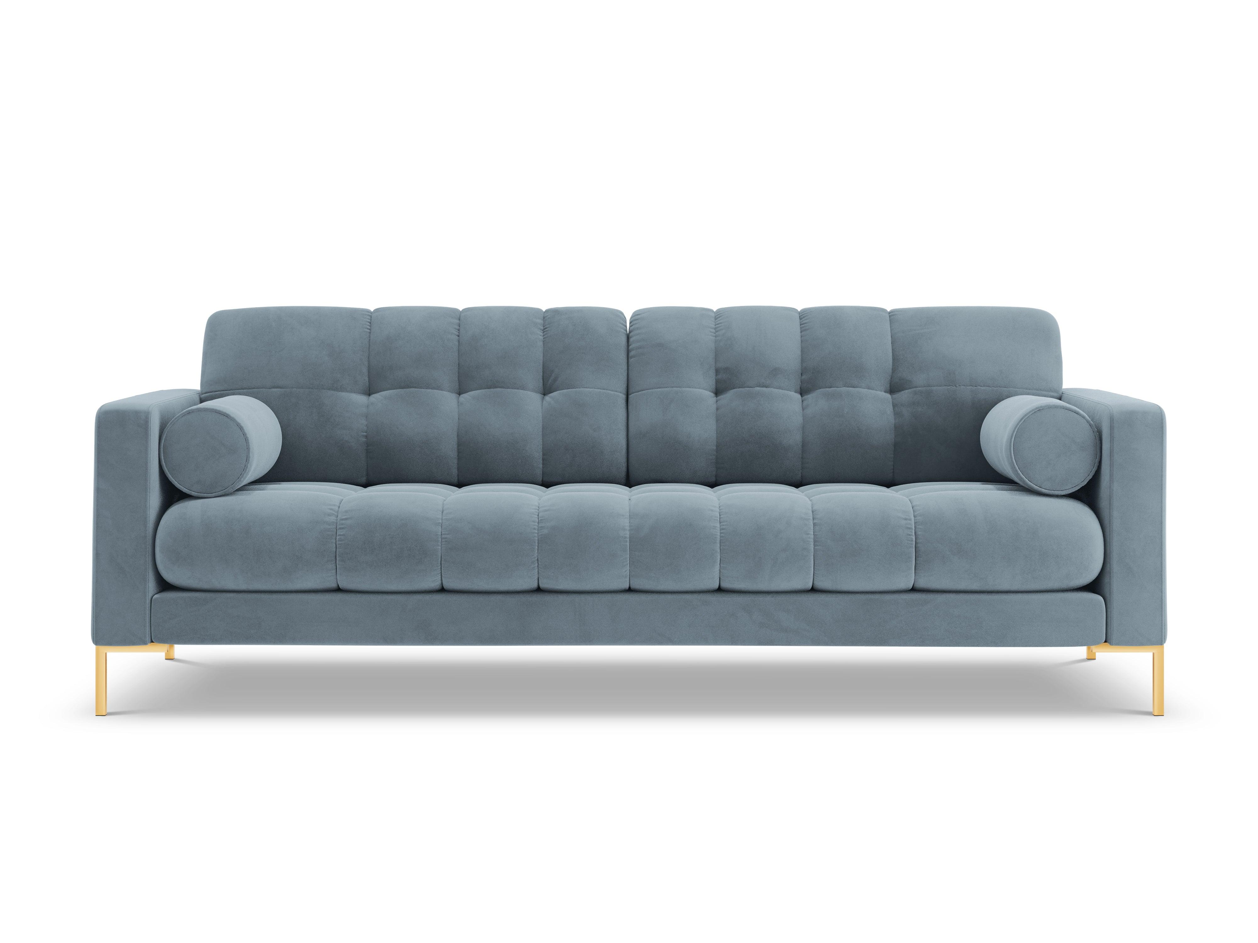 Sofa velvet 4-seater BALI light blue with gold base - Eye on Design