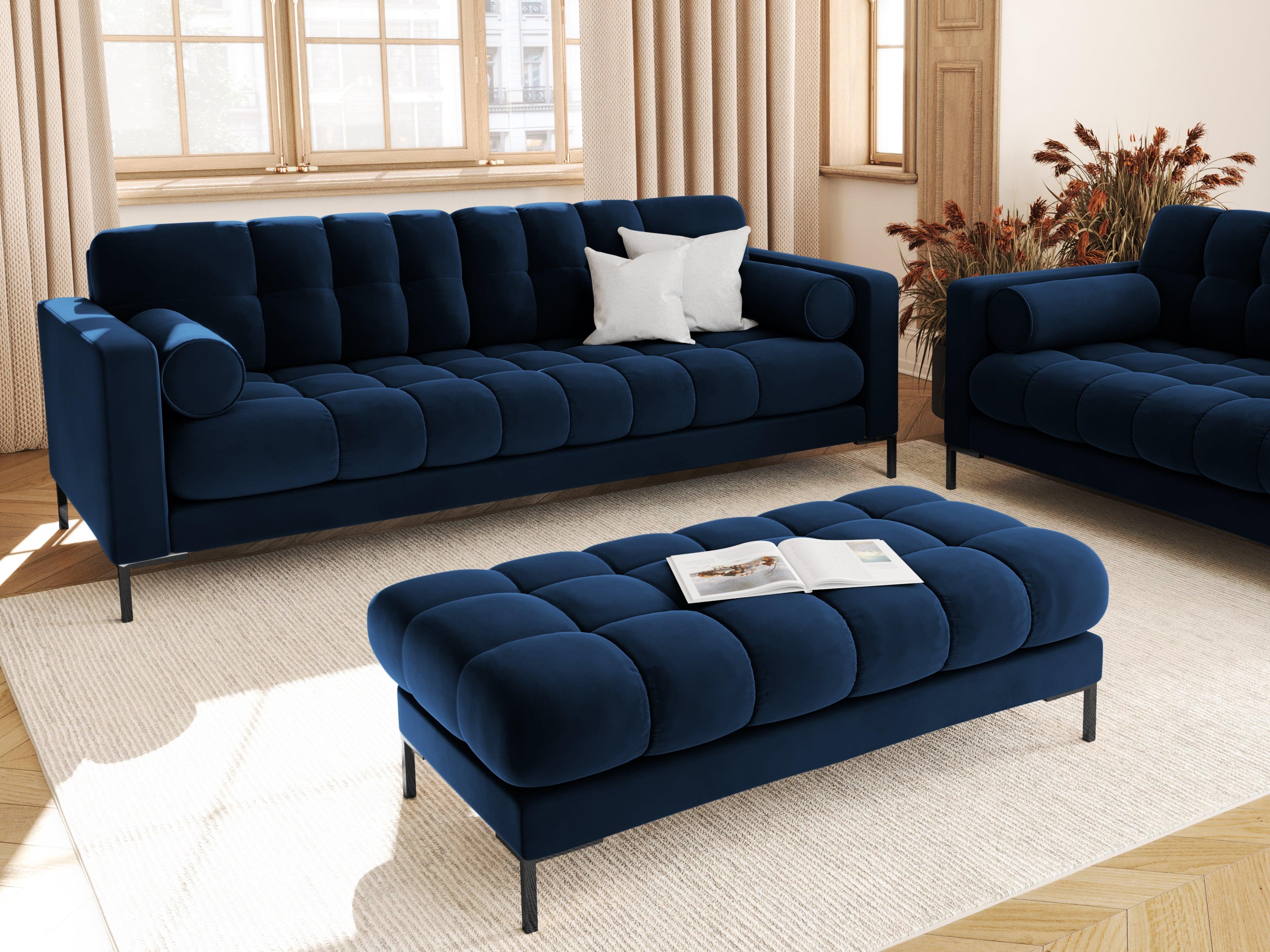 Sofa velvet 4-seater BALI royal blue with black base - Eye on Design