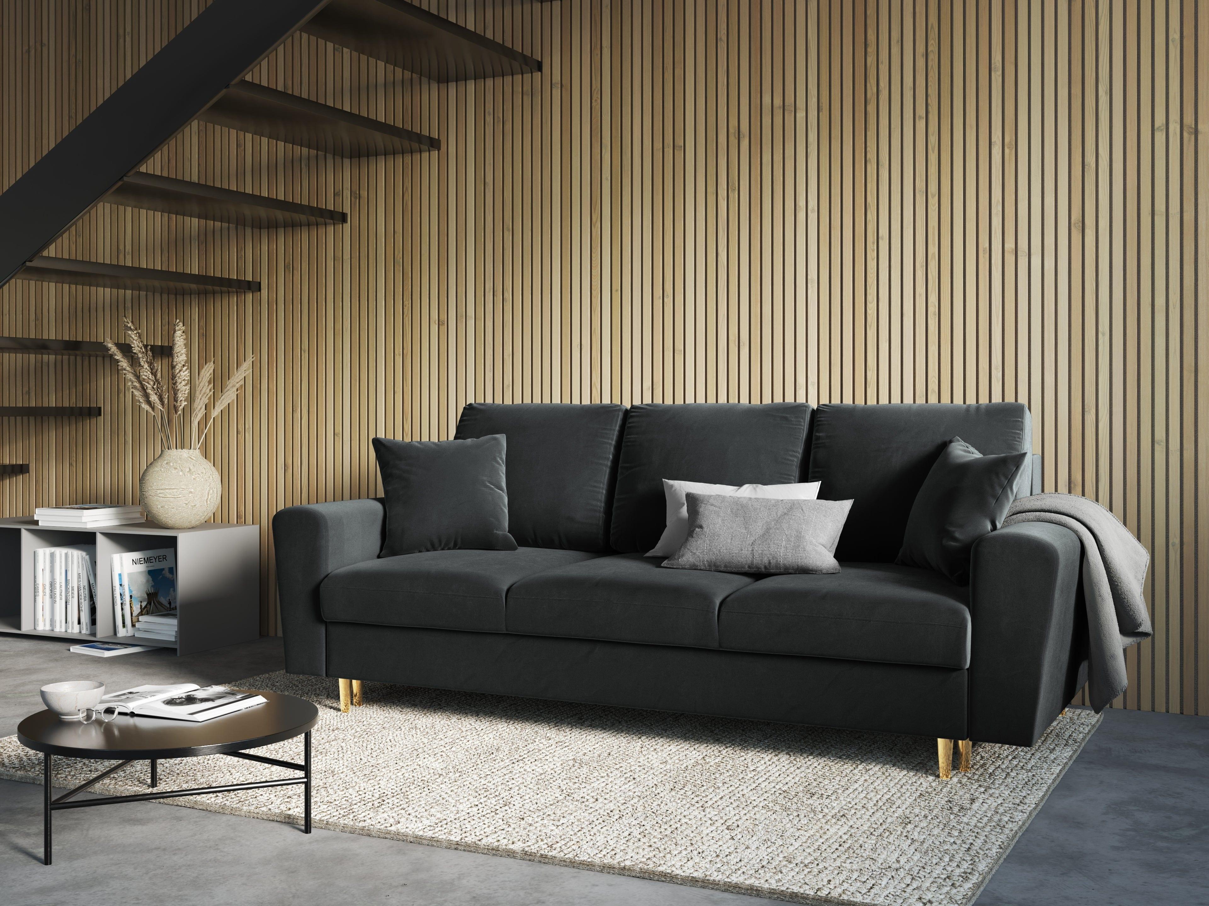 Sofa with sleeping function KYOTO dark grey with golden base - Eye on Design