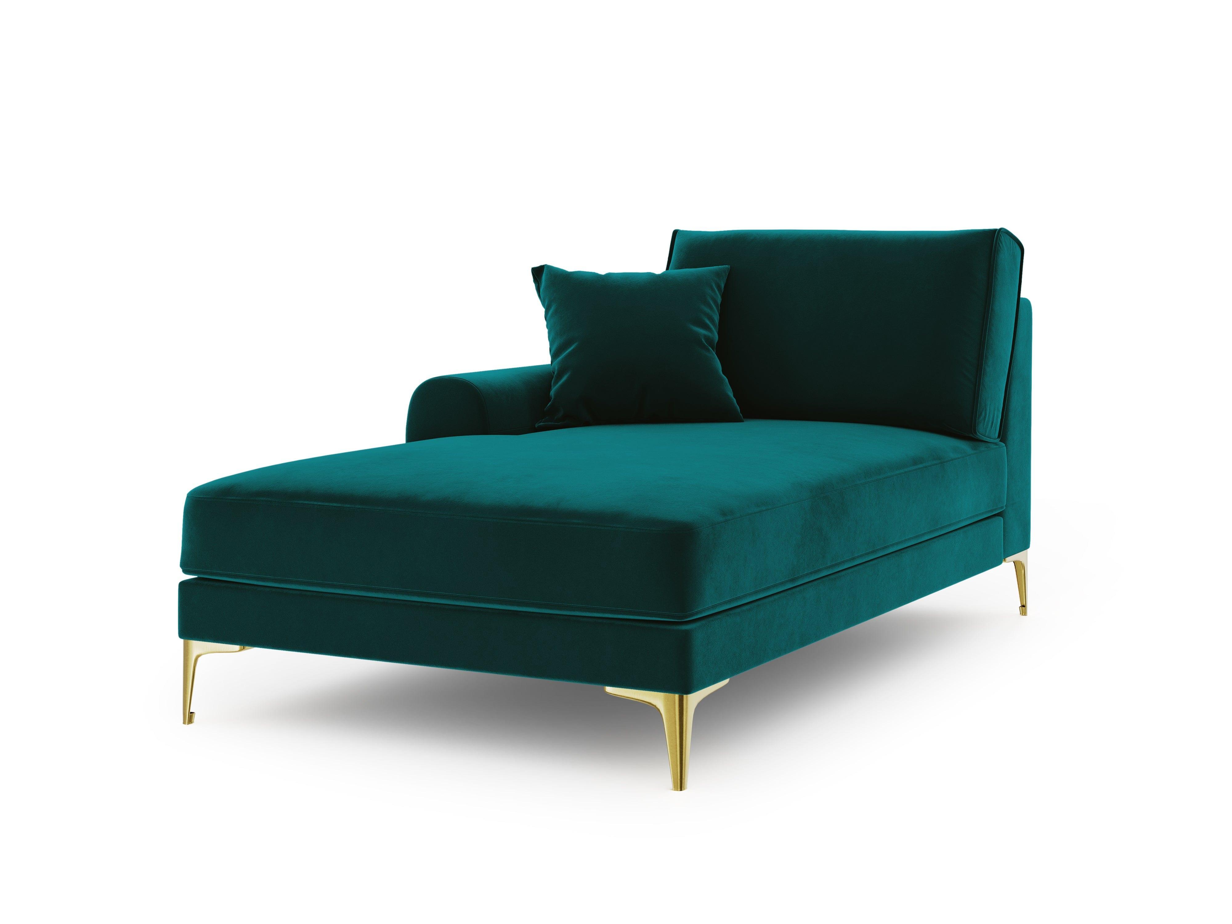 Szezlong aksamitny lewostronny MADARA turkusowy ze złotą podstawą Mazzini Sofas    Eye on Design