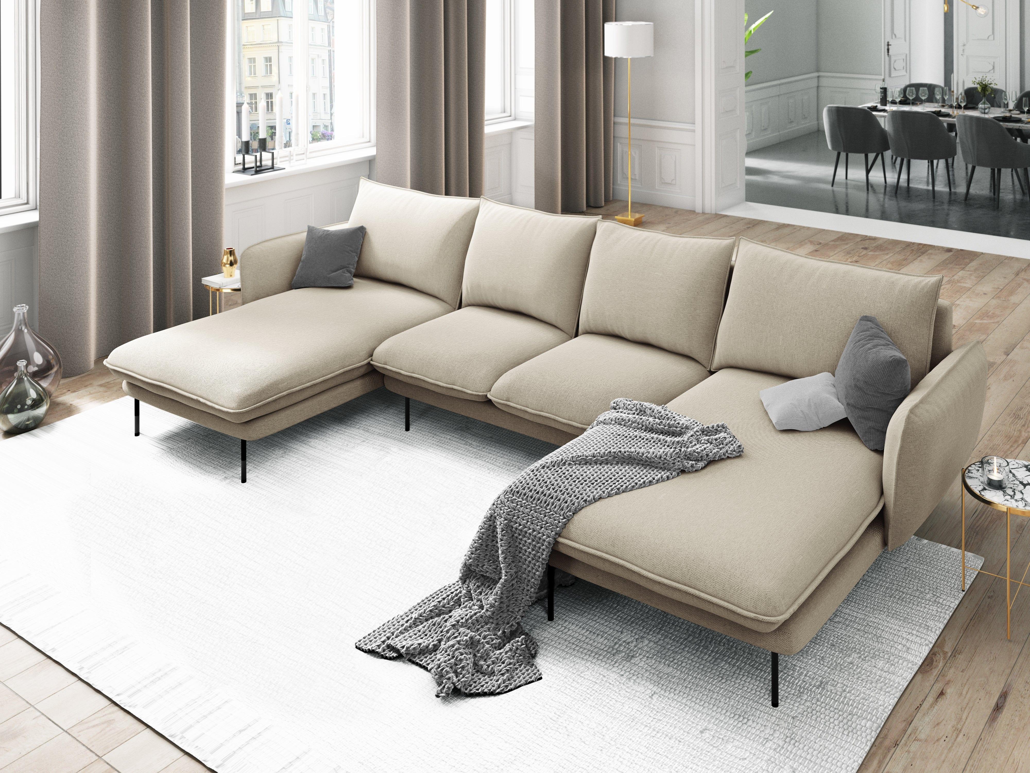 U-shaped corner sofa VIENNA beige with black base - Eye on Design