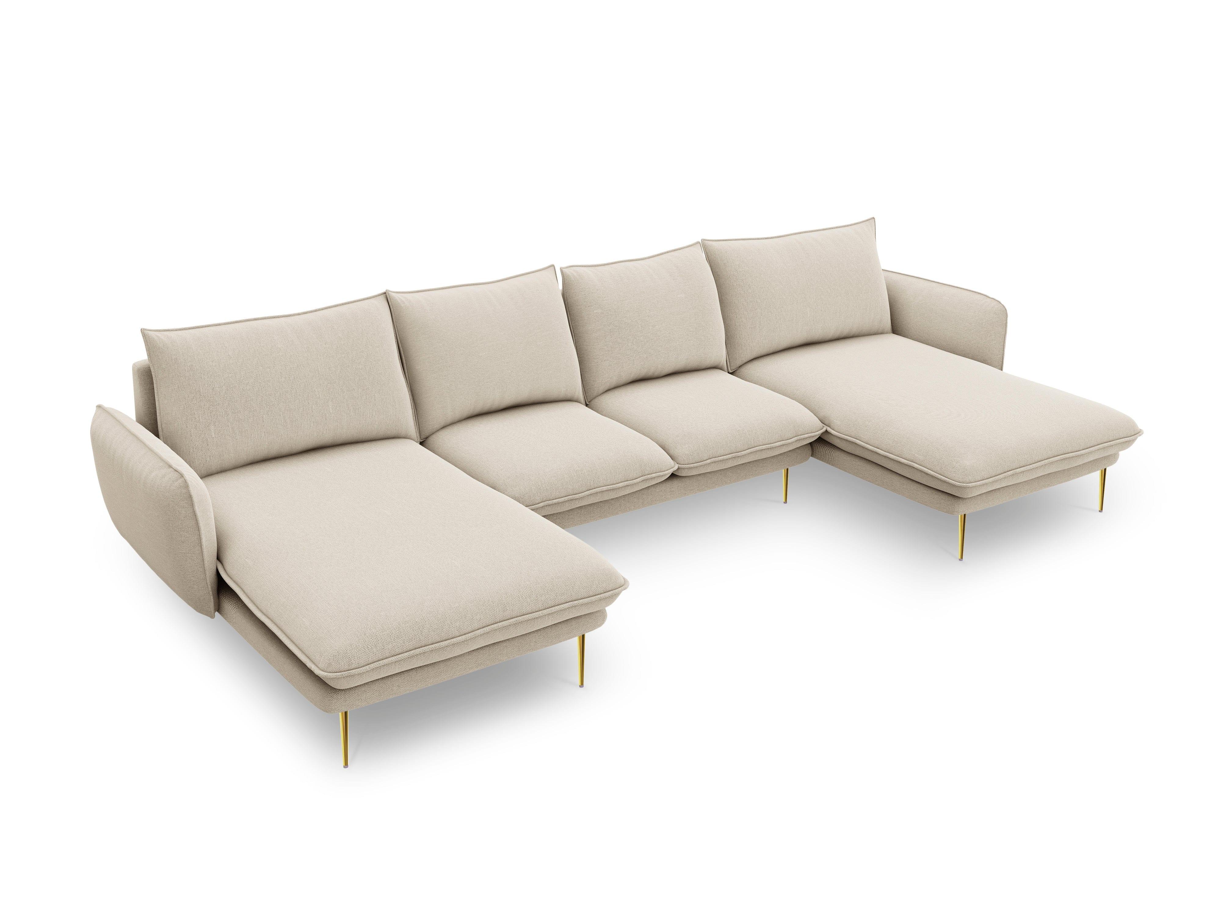 U-shaped corner sofa VIENNA beige with gold base - Eye on Design