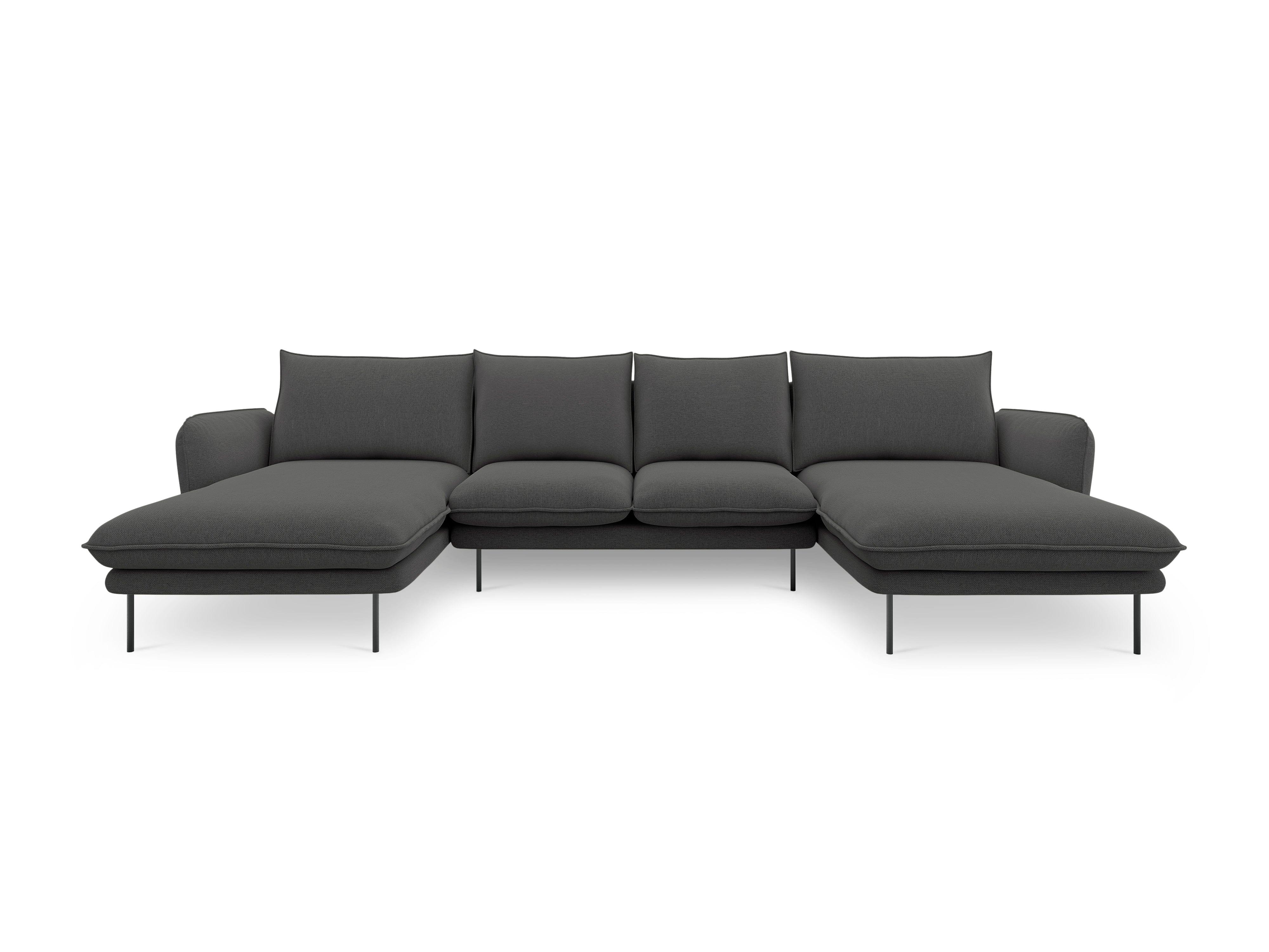 U-shaped corner sofa VIENNA dark grey with black base - Eye on Design