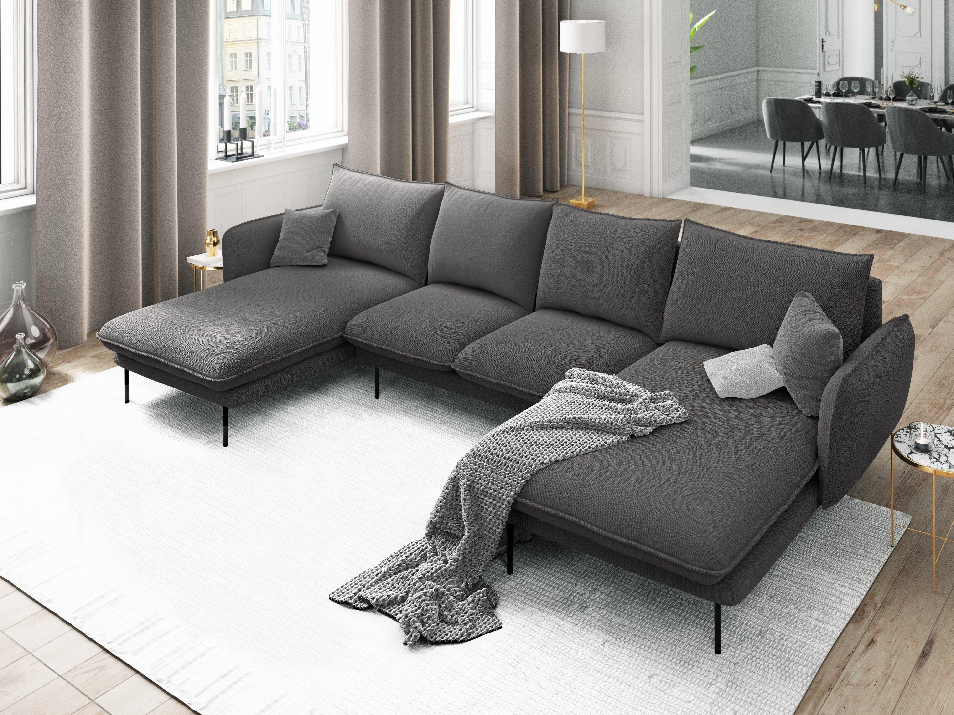 U-shaped corner sofa VIENNA dark grey with black base - Eye on Design