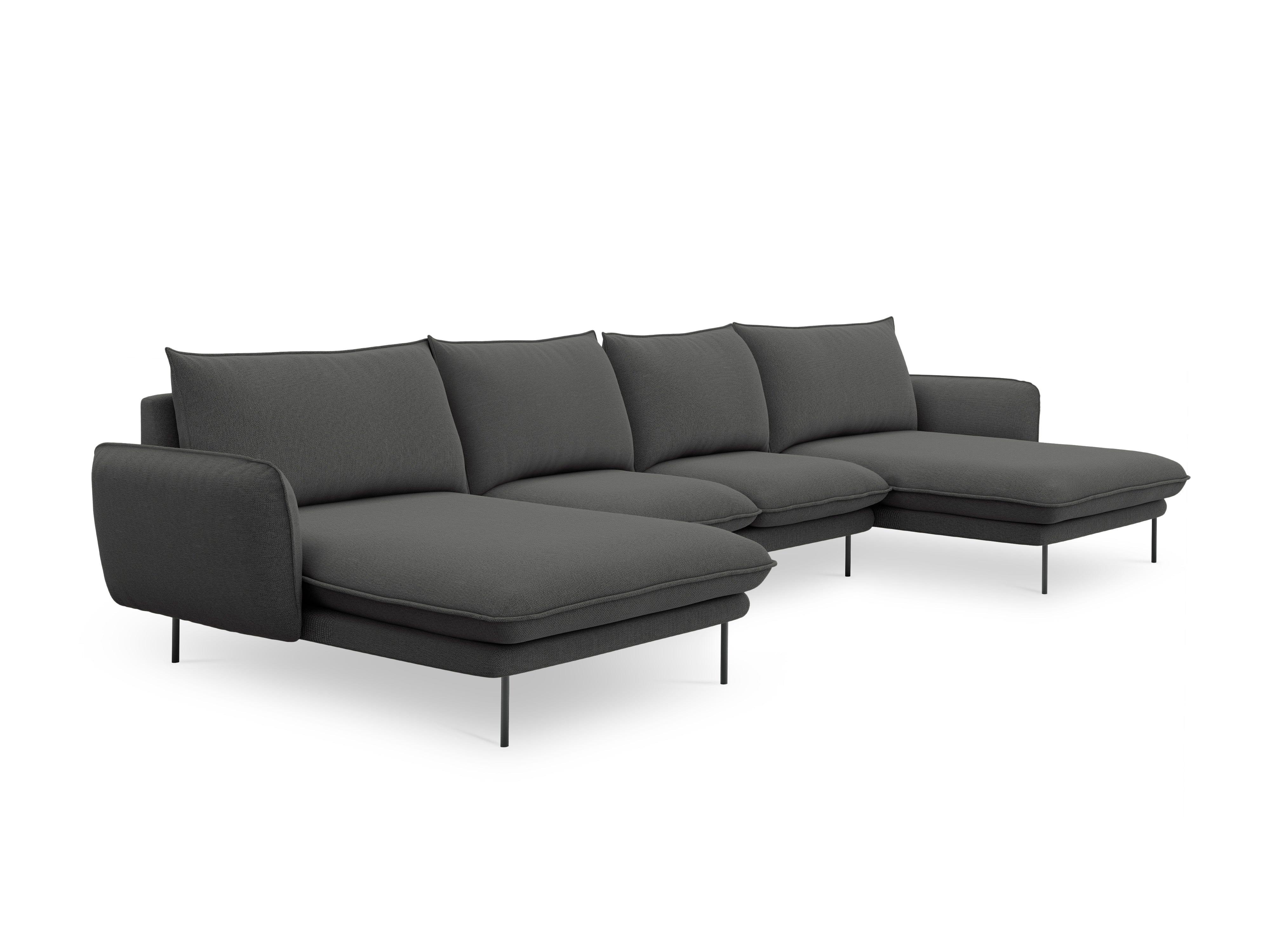 U-shaped corner sofa VIENNA dark grey with black base - Eye on Design